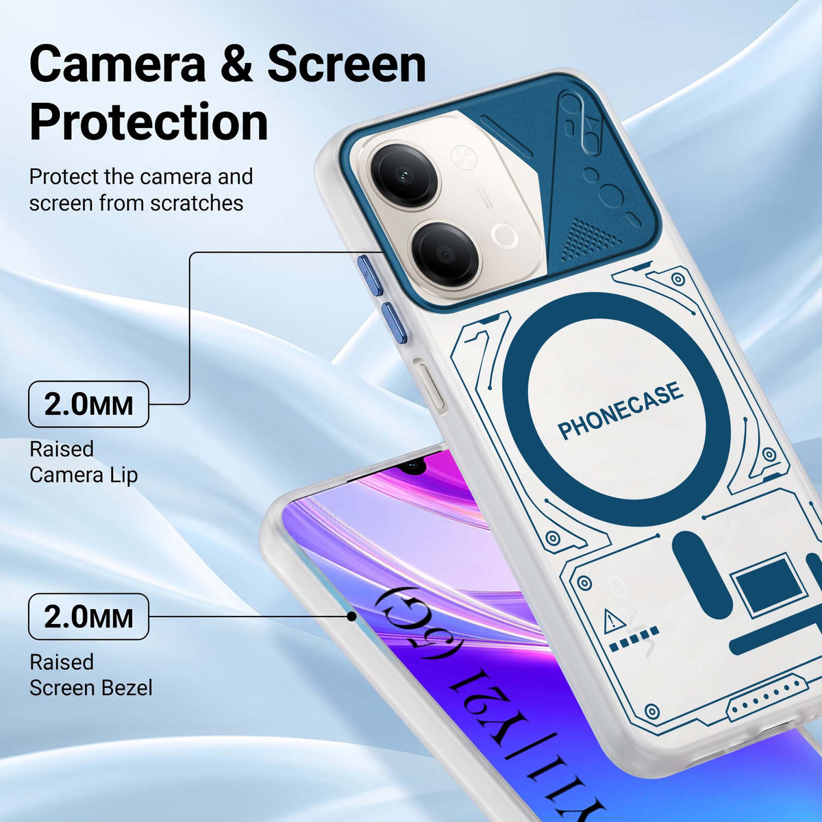 For Vivo Y11 | Vivo Y21 5G Metallic Back Cover Case (Metallic Camera Protection & Buttons | Translucent Milky Shade | Hard Polycarbonate)