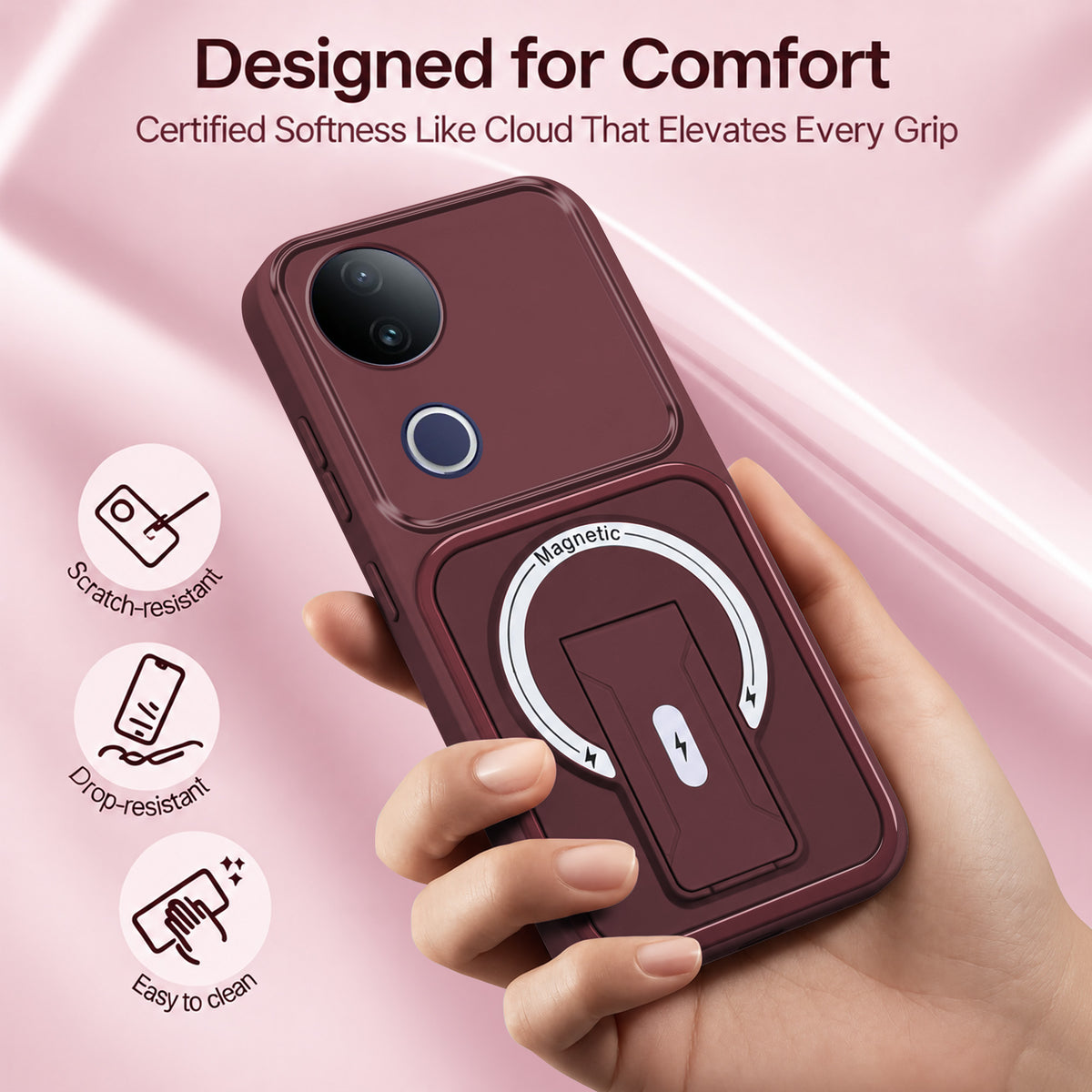 For Vivo T4R Back Case Cover Metallic (Hybrid Armor Kickstand | MagSafe Compatible | Camera Protection Shockproof)