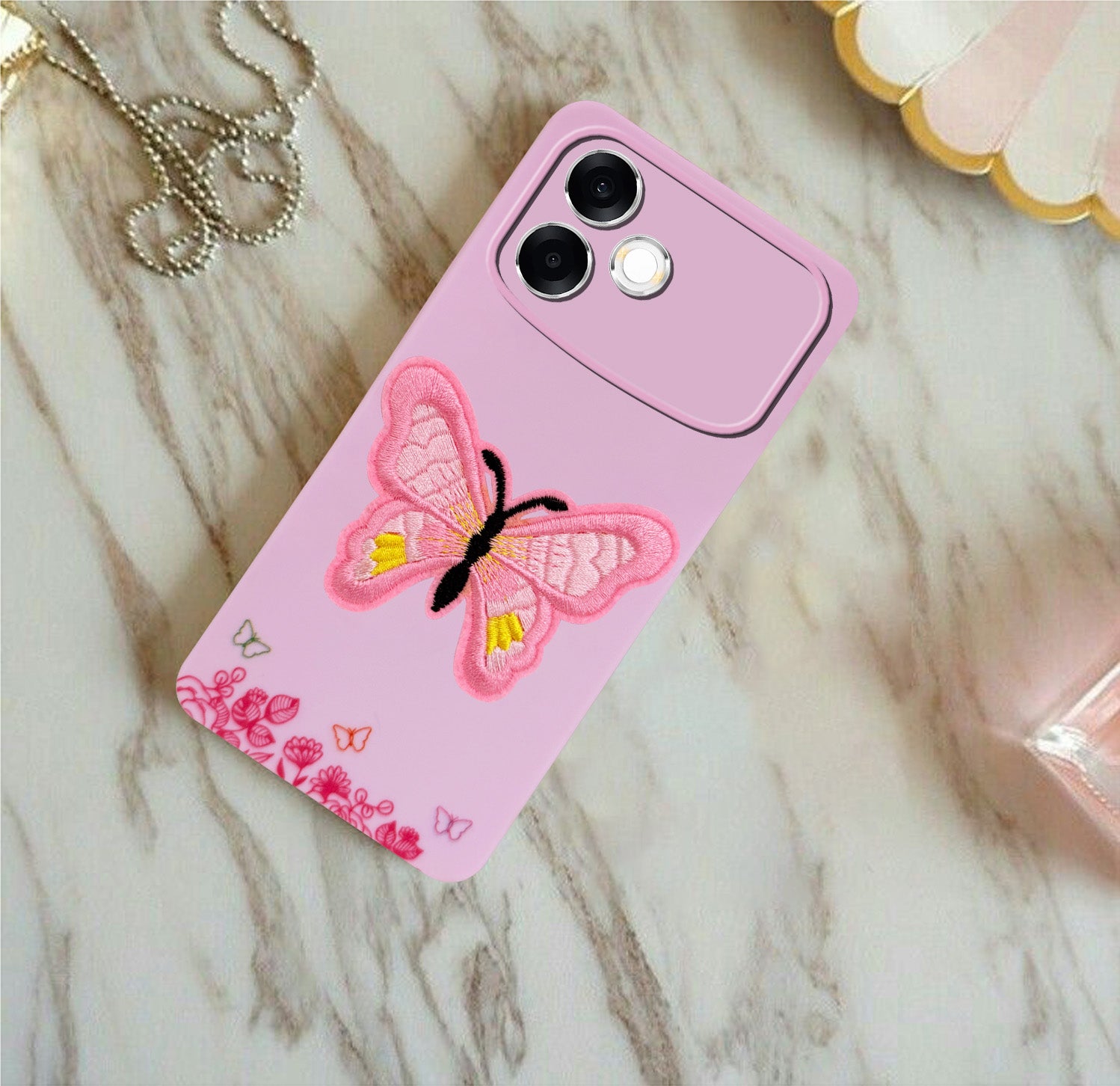 For Oppo F33 Pro 5G Back Cover Case (Soft Butterfly Embroidery | Women Teen Girls | Camera Protection| Matte Silicone)