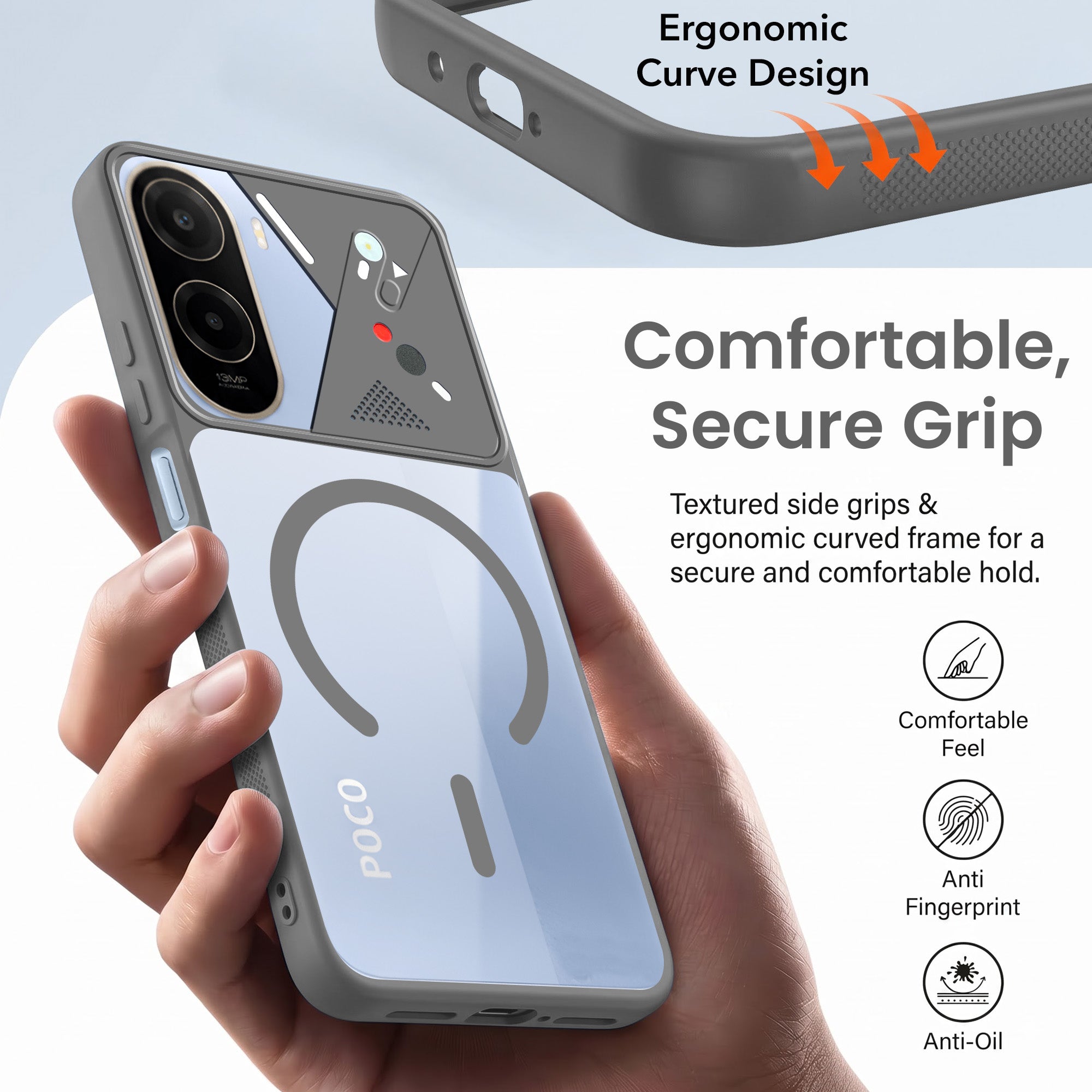 For Poco C81 Back Cover Case Lifetime Anti-Yellow Clear (Camera Protection | Side Grip | Wireless MagSafe Compatible)