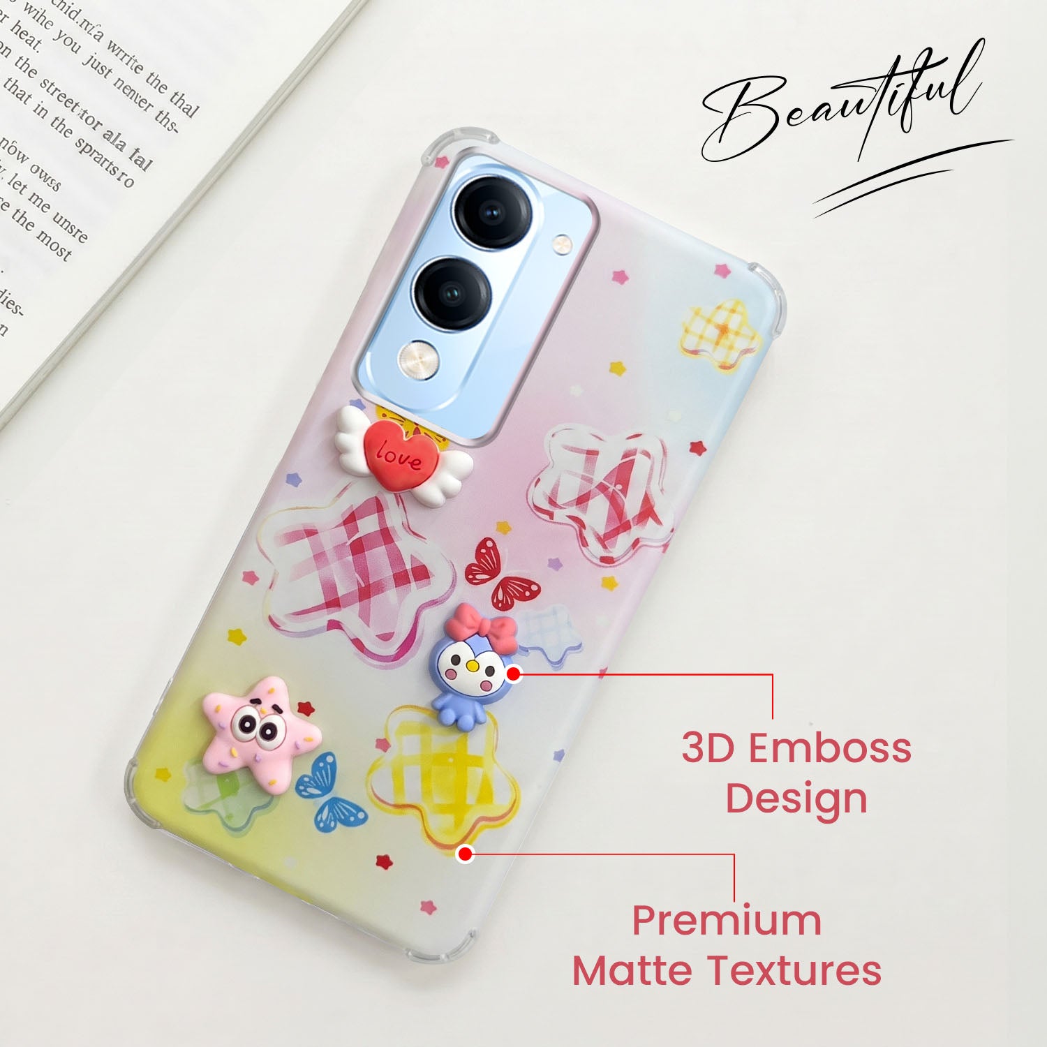 For Vivo iQOO Z10 Lite Back Cover Case (3D Cute Cartoons | Hard Back Side Soft | Matte Premium Finish | HD Printing)