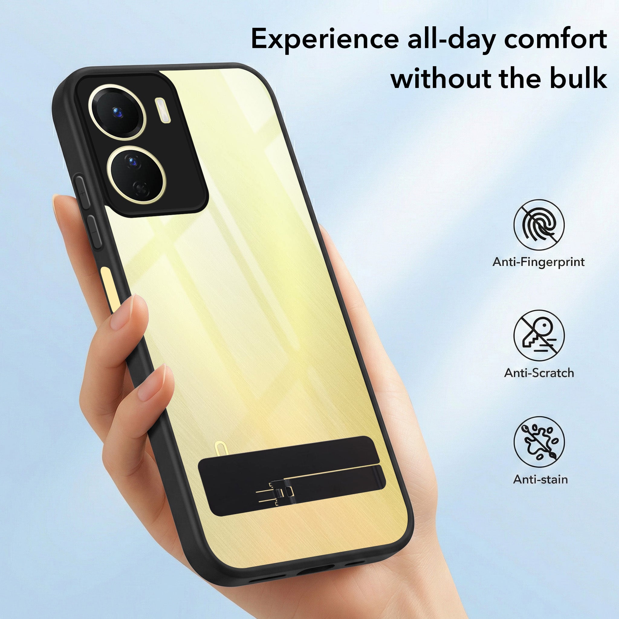 For Vivo Y16 Back Cover Case (Built-in Stand | Lifetime Anti Yellow | Kickstand Shockproof | Camera Protection | MagSafe Compatible)