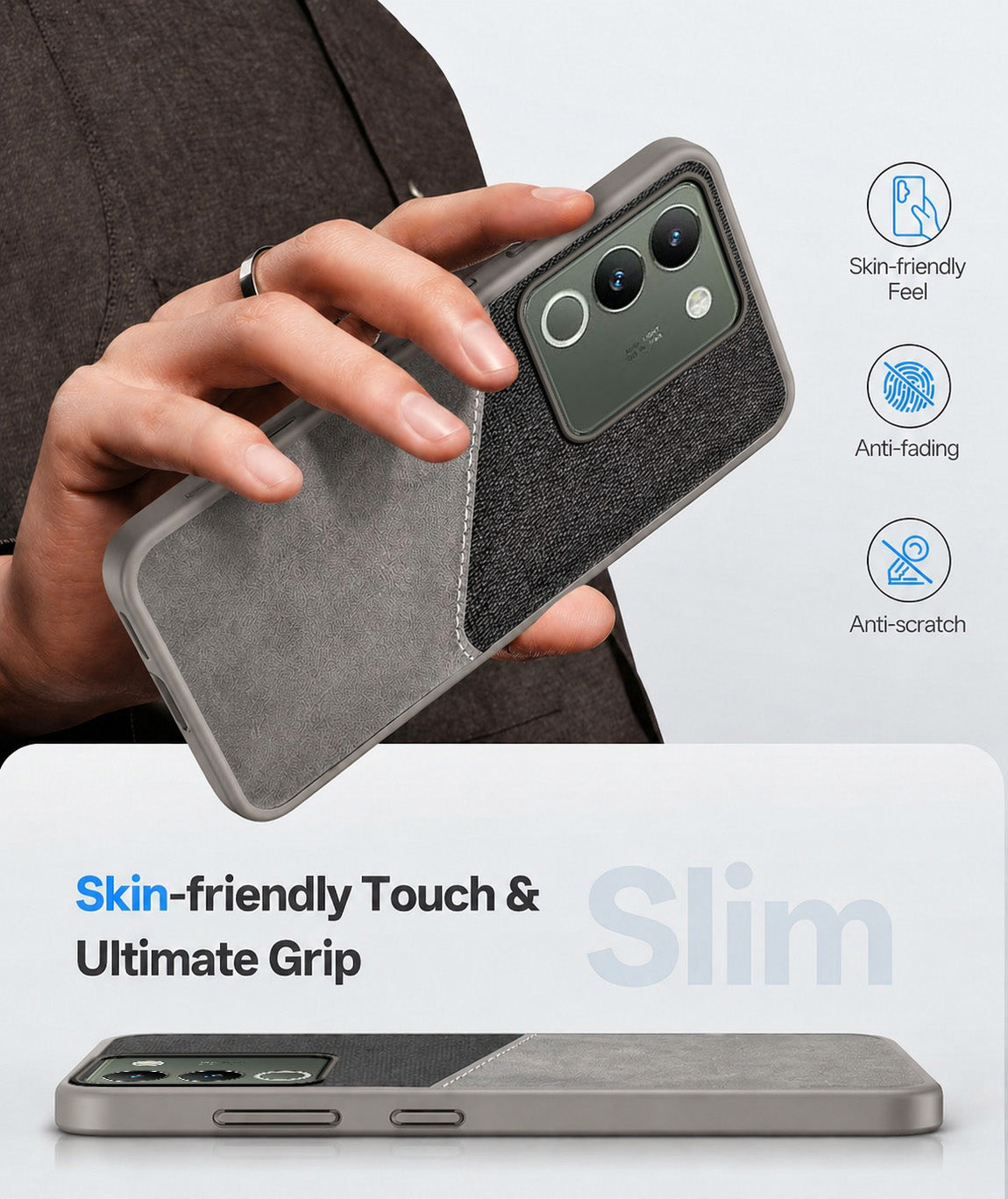 For Vivo Y200 Back Cover Case (Dual PU Leather Stitch | Professional Minimalist | Soft and Flexible)