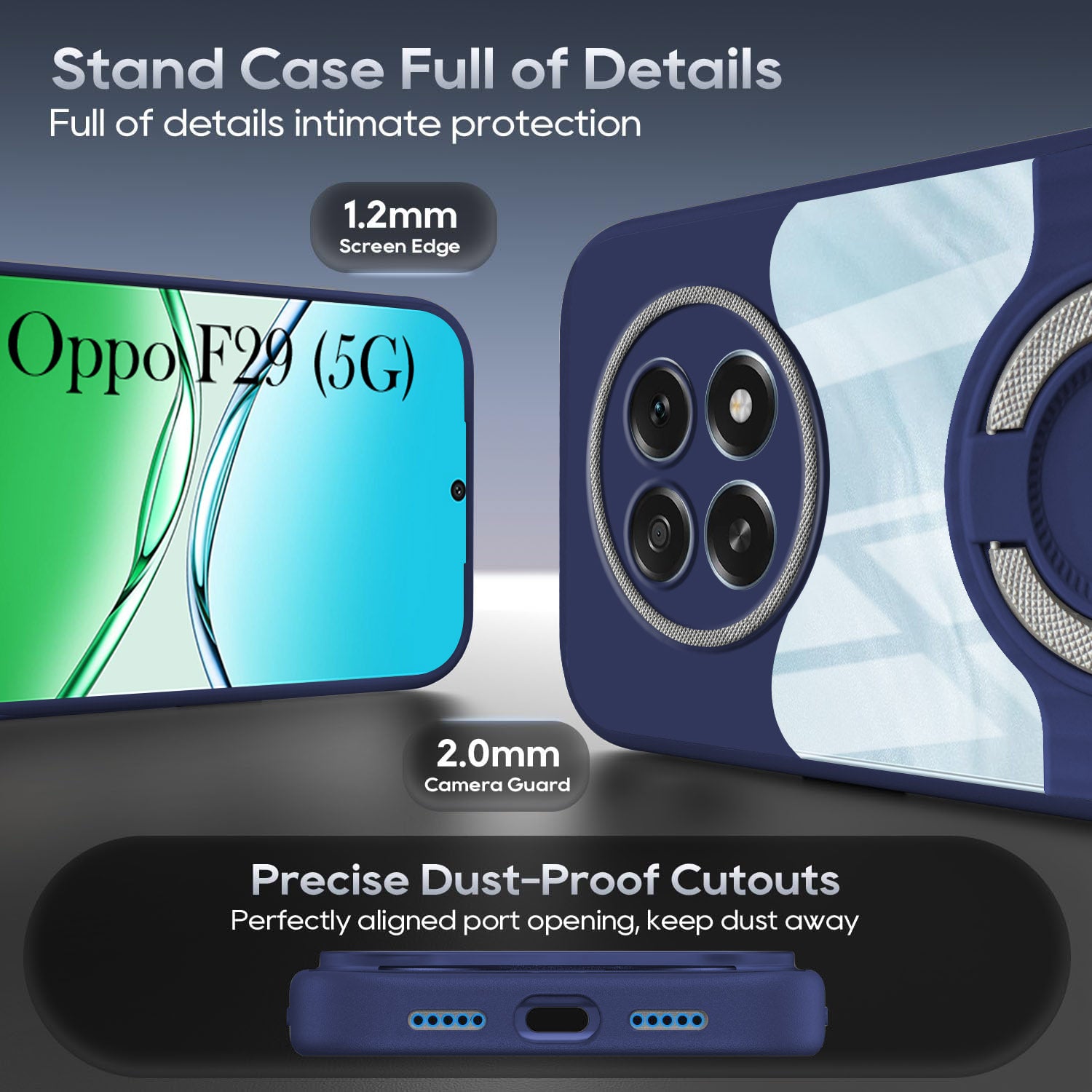 For Oppo F29 Back Cover Case with stand (Built-in Ring Holder Kickstand | Lifetime Anti Yellow | Camera Protection)