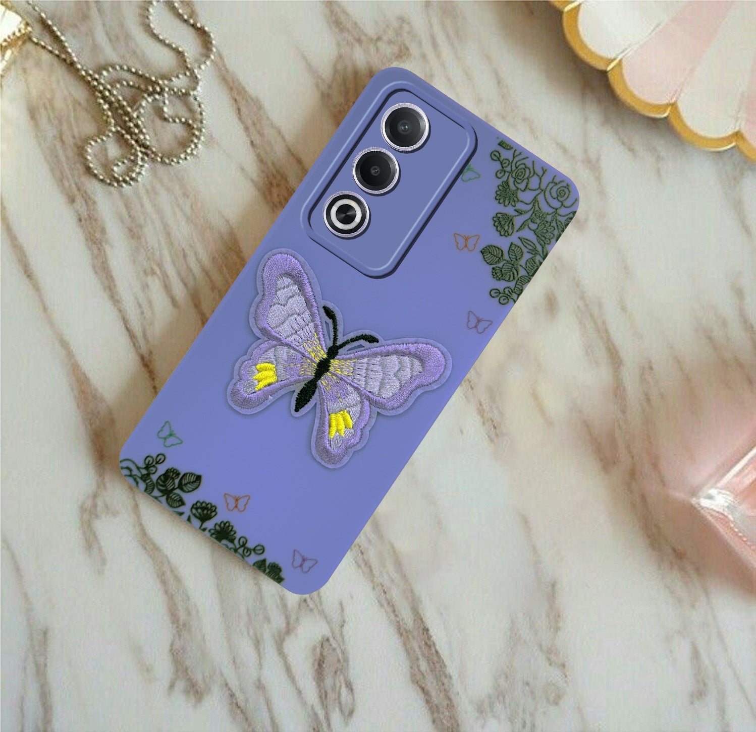 For Oppo A3 Pro 5G Back Cover Case (Soft Butterfly Embroidery | Women Teen Girls | Camera Protection| Matte Silicone)