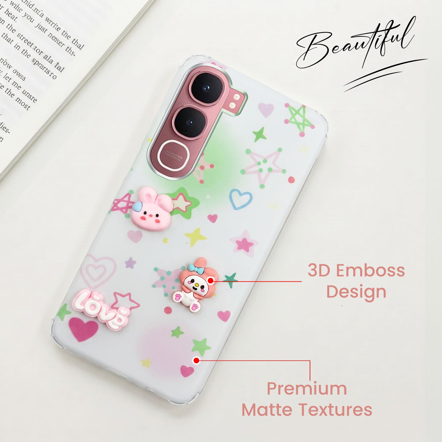For Vivo Y31 5G Back Cover Case (3D Cute Cartoons | Hard Back Side Soft | Matte Premium Finish | HD Printing)