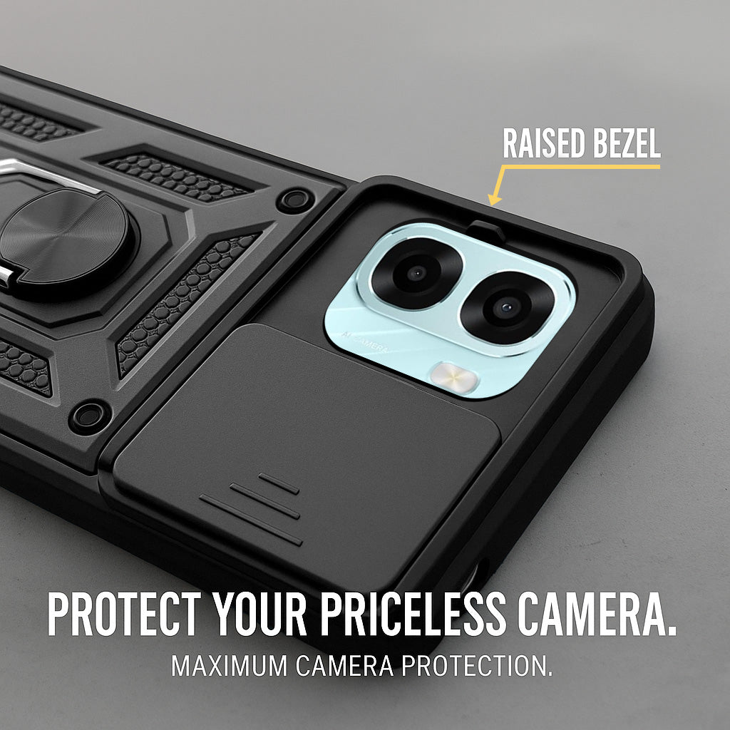 For Oppo A6X | Oppo A6S Back Cover Case Hybrid Armor (Sliding Shutter Camera Protection | Polycarbonate |Ring Holder Kickstand)