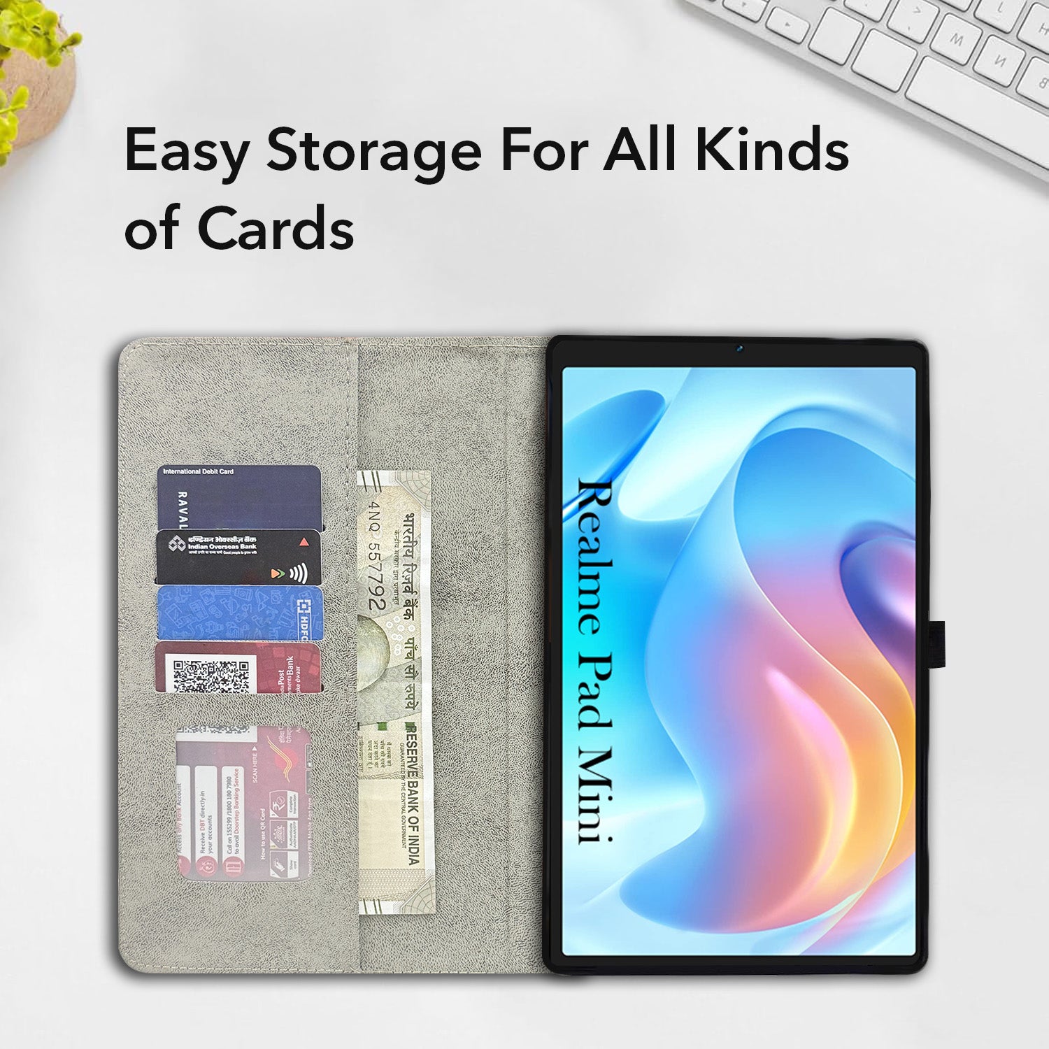 For Realme Pad Mini 8.7 Inch RMP2105/2106 Flip Cover Folio Case (PU Leather | Multi-Angle Smart Stand | Card Storage Slots | Silicone Back Pouch)