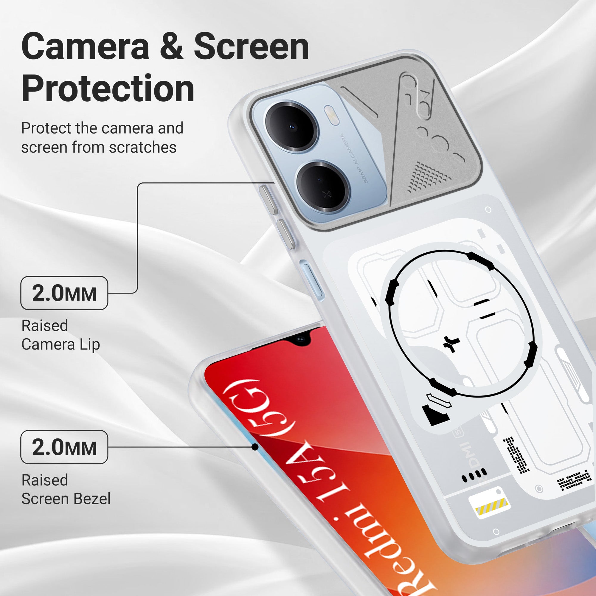 For Redmi 15A Metallic Back Cover Case (Metallic Camera Protection & Buttons | Translucent Milky Shade | Hard Polycarbonate)