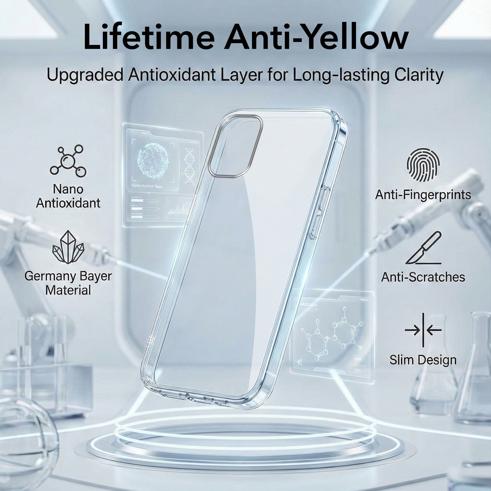 For Nothing Phone 1 Combo with Back Cover and 9H Tempered Glass (Lifetime Anti-Yellow | Sleek Hard Crystal | Oleophobic Coating Screen Glass)