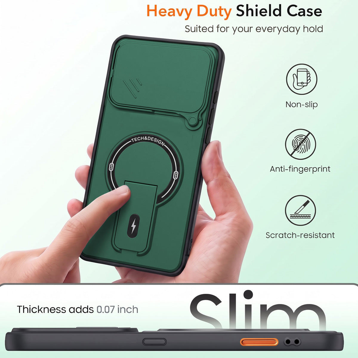 For Apple iPhone 17 Pro Max Back Case Cover Metallic (Hybrid Armor Kickstand | Sliding Shutter Camera Protection | MagSafe Compatible)