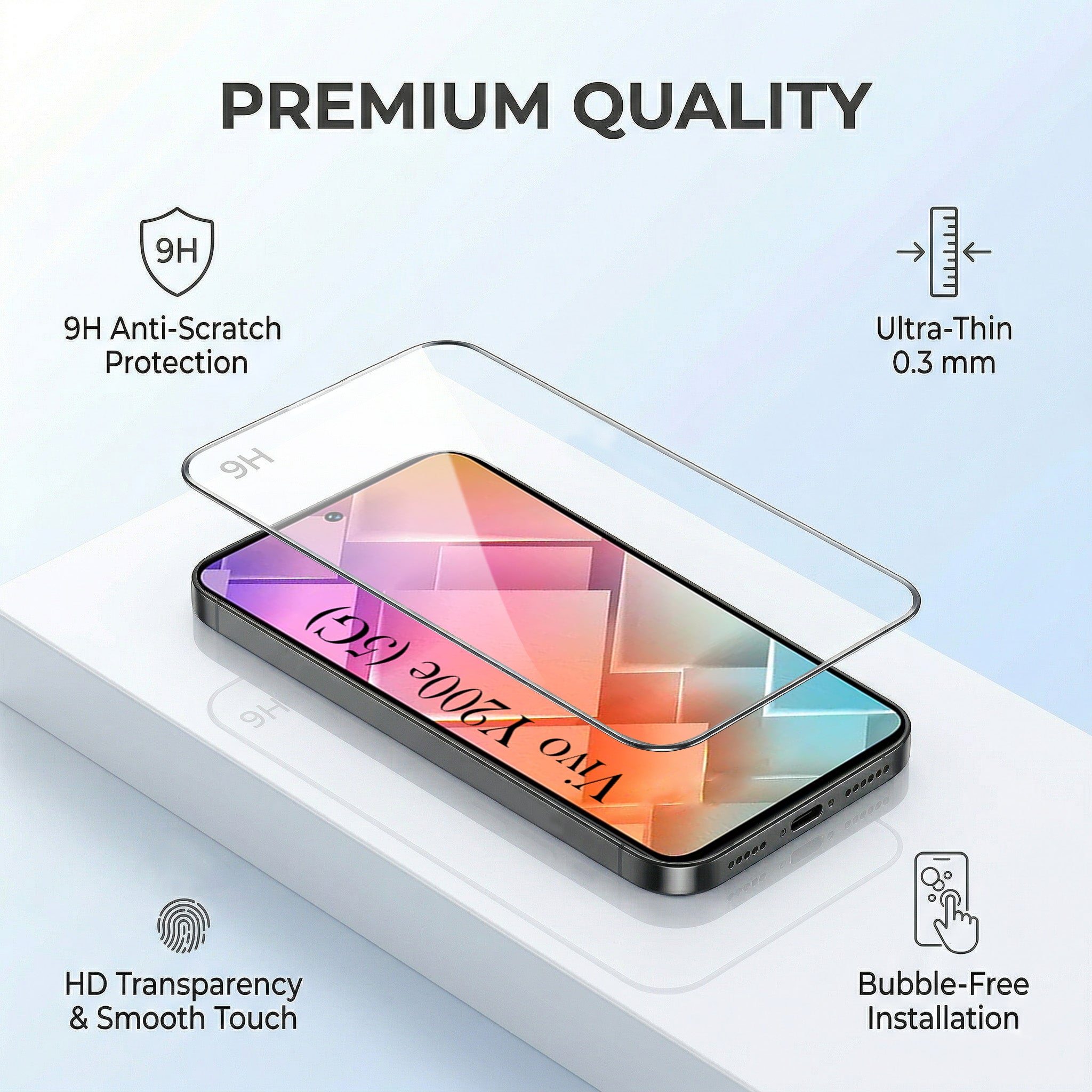 For Vivo Y200e Combo with Back Cover and 9H Tempered Glass (Lifetime Anti-Yellow | Crystal Clear Shockproof | Oleophobic Coating Screen Glass)