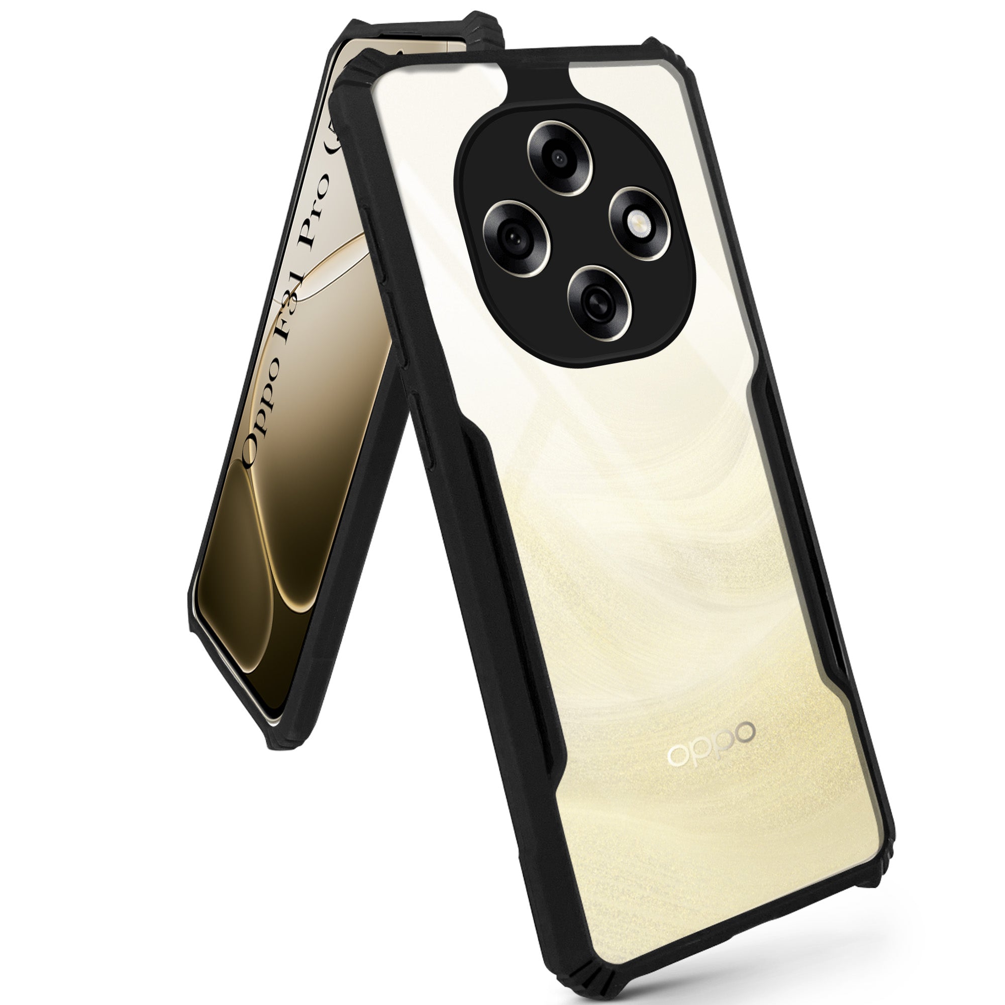 For Oppo F31 Pro Back Cover Case Hybrid Shockproof with Polycarbonate Clear Panel | Professional Black)