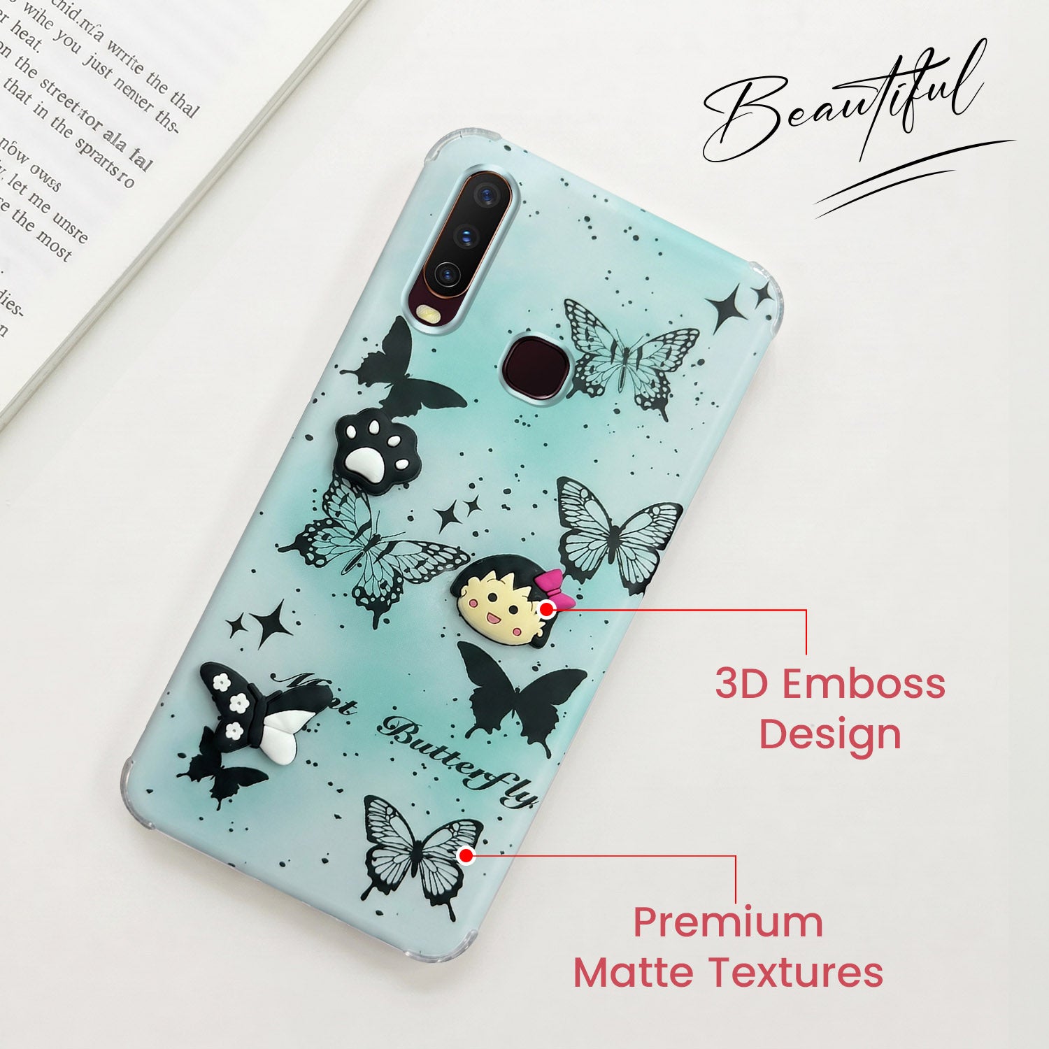 For Vivo Y12 | Y15 | Y17 Back Cover Case (3D Cute Cartoons | Hard Back Side Soft | Matte Premium Finish | HD Printing)