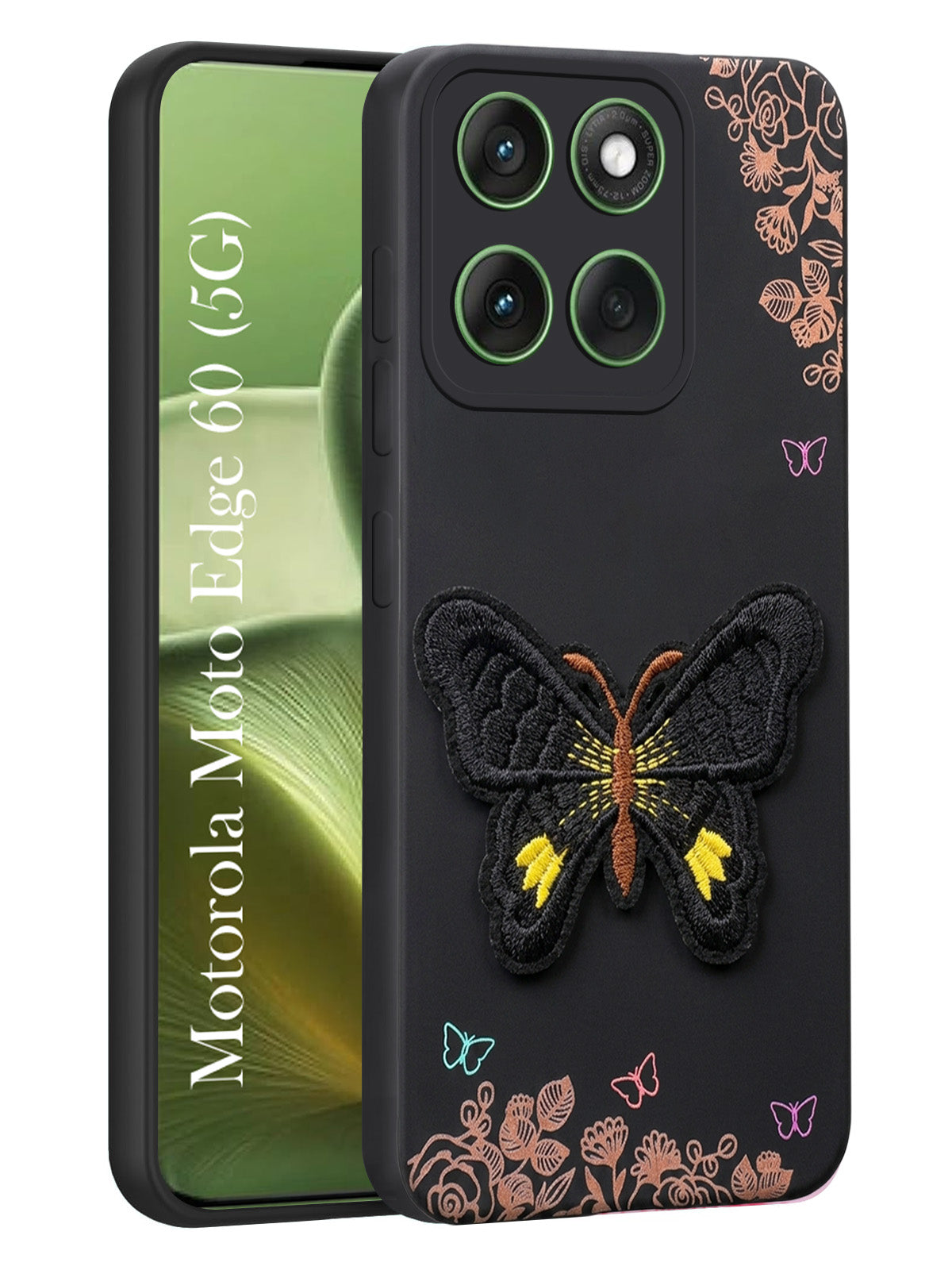 For Motorola Moto Edge 60 Back Cover Case (Soft Butterfly Embroidery | Women Teen Girls | Camera Protection| Matte Silicone)