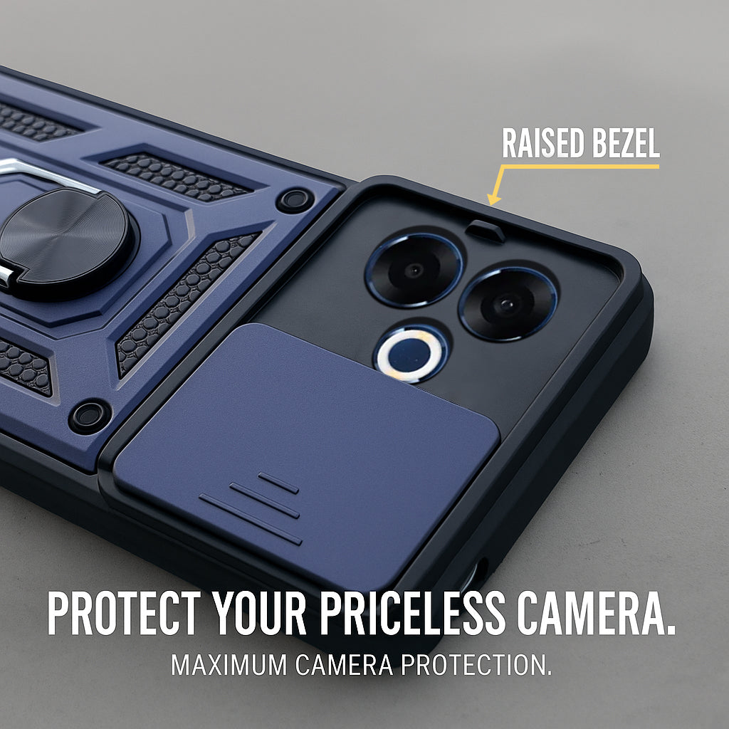 For Oppo F33 Pro 5G Back Cover Case Hybrid Armor (Sliding Shutter Camera Protection | Polycarbonate |Ring Holder Kickstand)