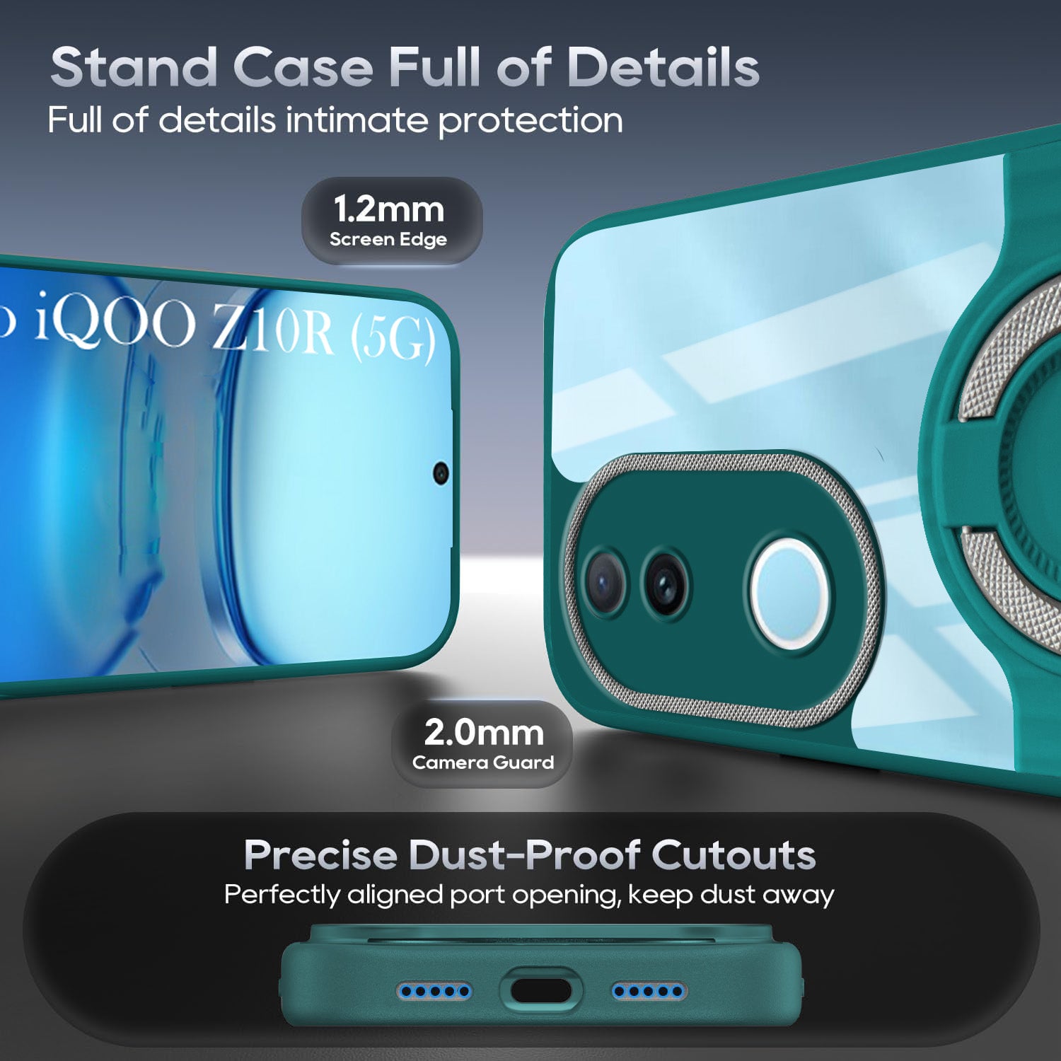For Vivo iQOO Z10R Back Cover Case with stand (Built-in Ring Holder Kickstand | Lifetime Anti Yellow | Camera Protection)
