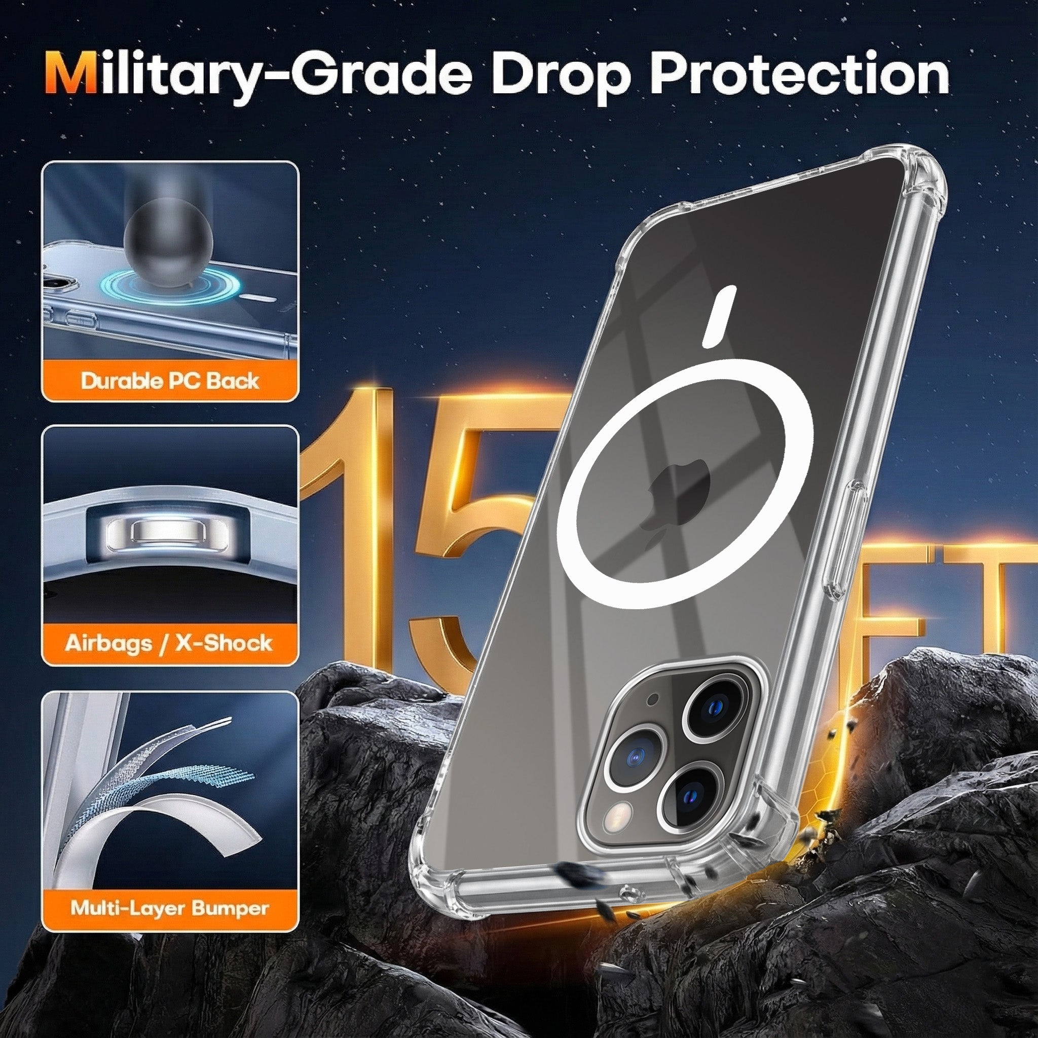 For Apple iPhone 11 Pro Max Back Cover Shockproof Crystal-Clear (Magsafe Wireless Support | Drop & Camera Protection | Hard Polycarbonate)