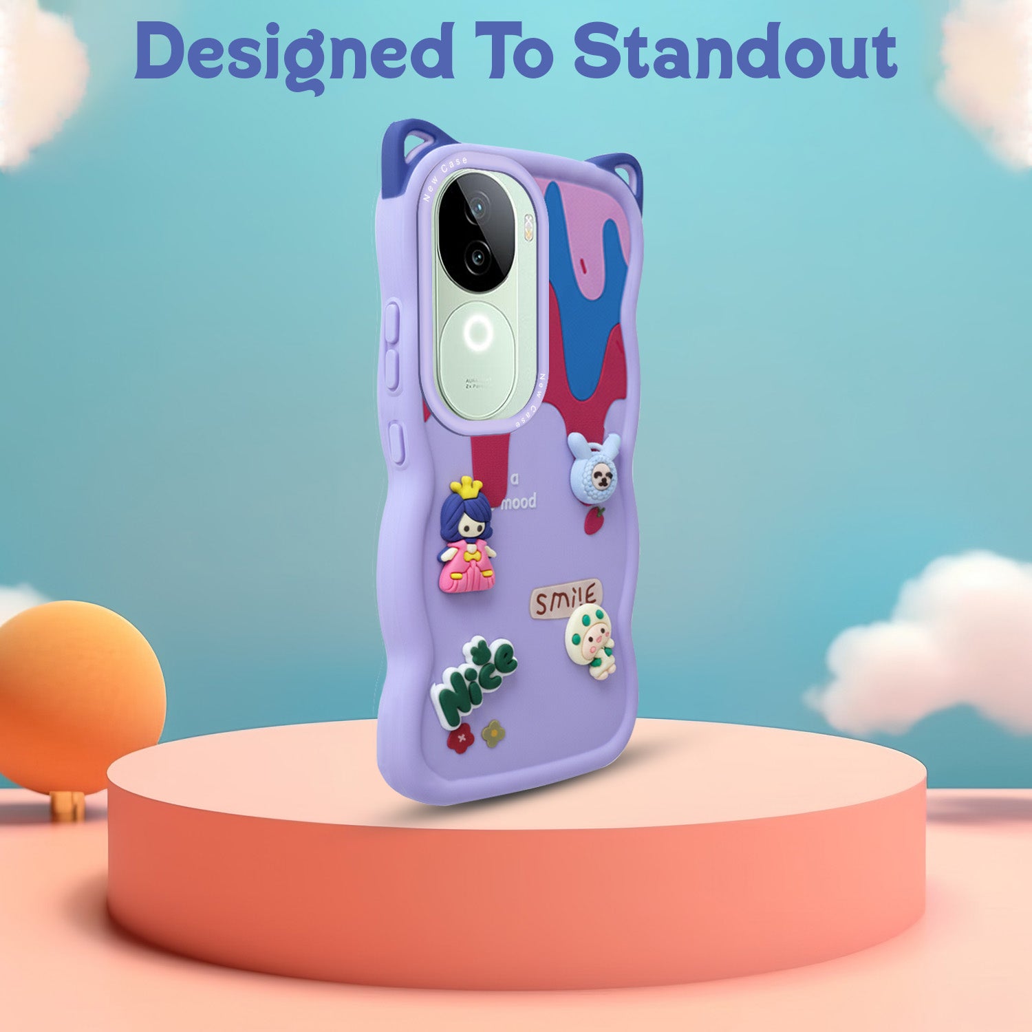 For Vivo iQOO Z9s Back Case Cover Strap (3D embossed Figures | Strap Holder | 360* Soft Cushion with Camera Bump)