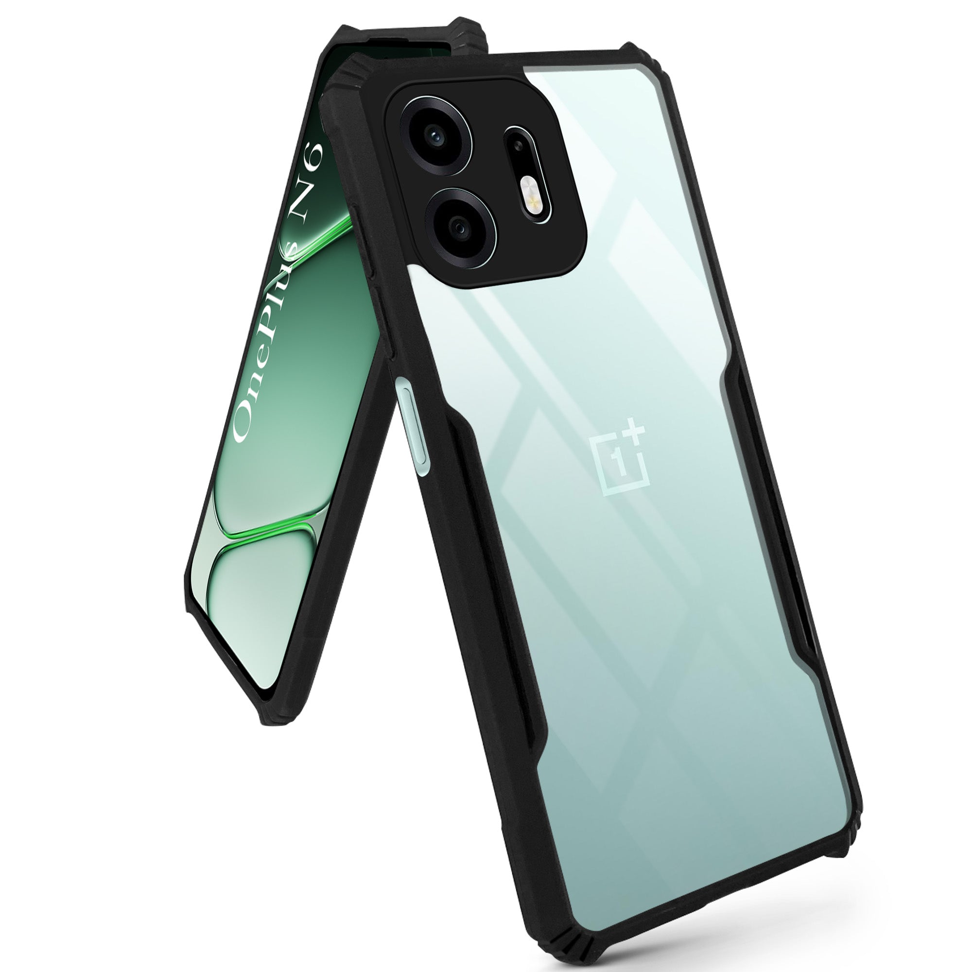 For OnePlus N6 Back Cover Case Hybrid (Shockproof with Polycarbonate Clear Panel | Professional Black)