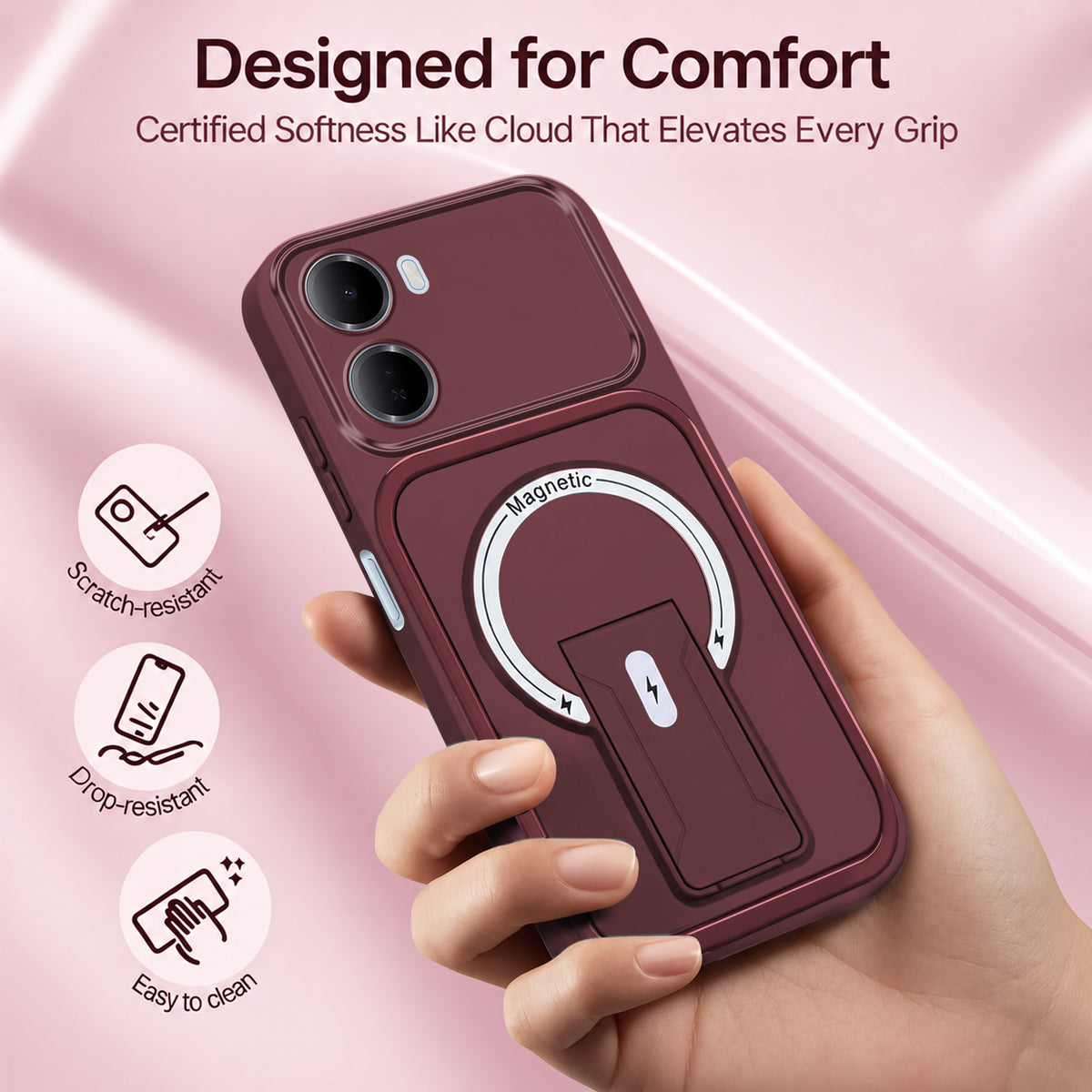 For Redmi 15A 5G Back Case Cover Metallic (Hybrid Armor Kickstand | MagSafe Compatible | Camera Protection Shockproof)