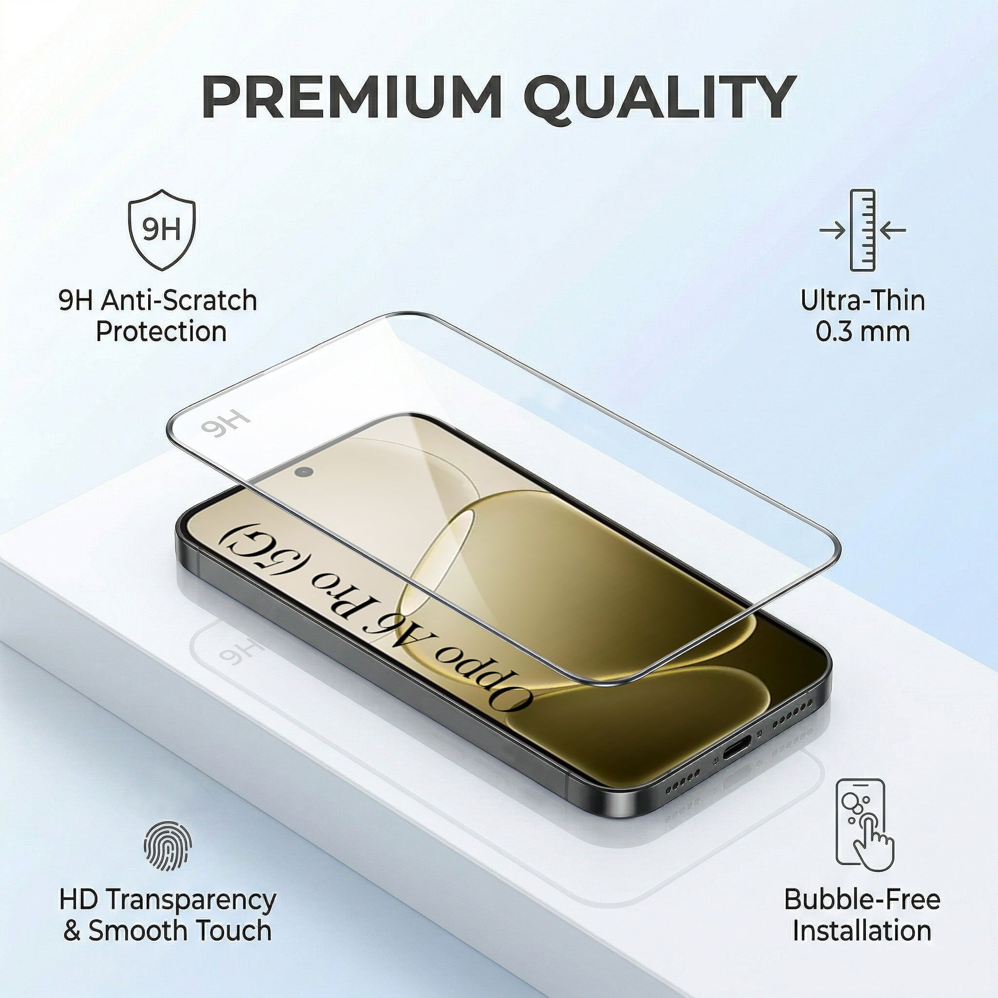 For Oppo A6 Pro Combo with Back Cover and 9H Tempered Glass (Lifetime Anti-Yellow | Crystal Clear Shockproof | Oleophobic Coating Screen Glass)