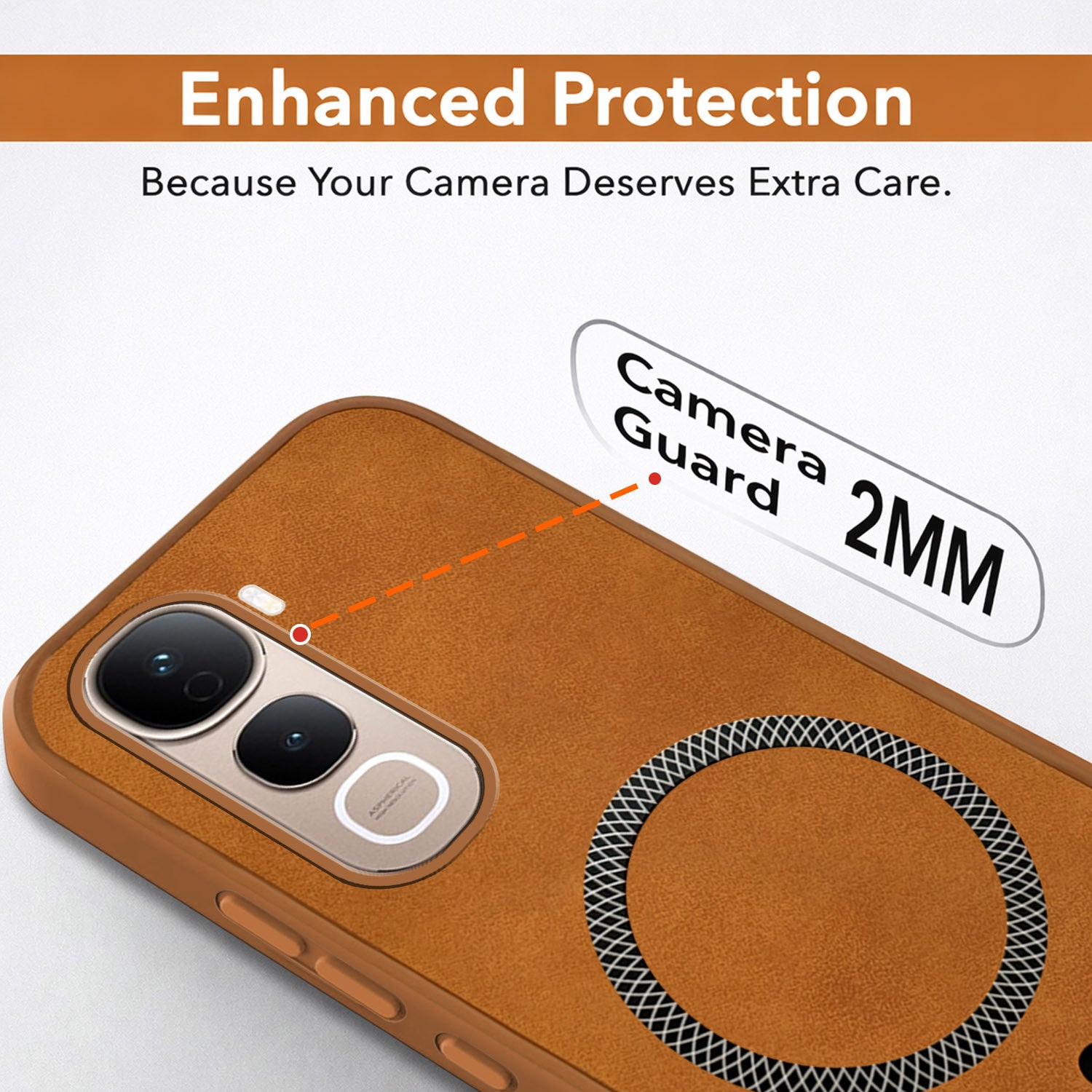 For Vivo Y400 Pro Back Cover Case Leather Finish (MagSafe Compatible Wireless Charging | Soft Touch | Camera Bump Protection)