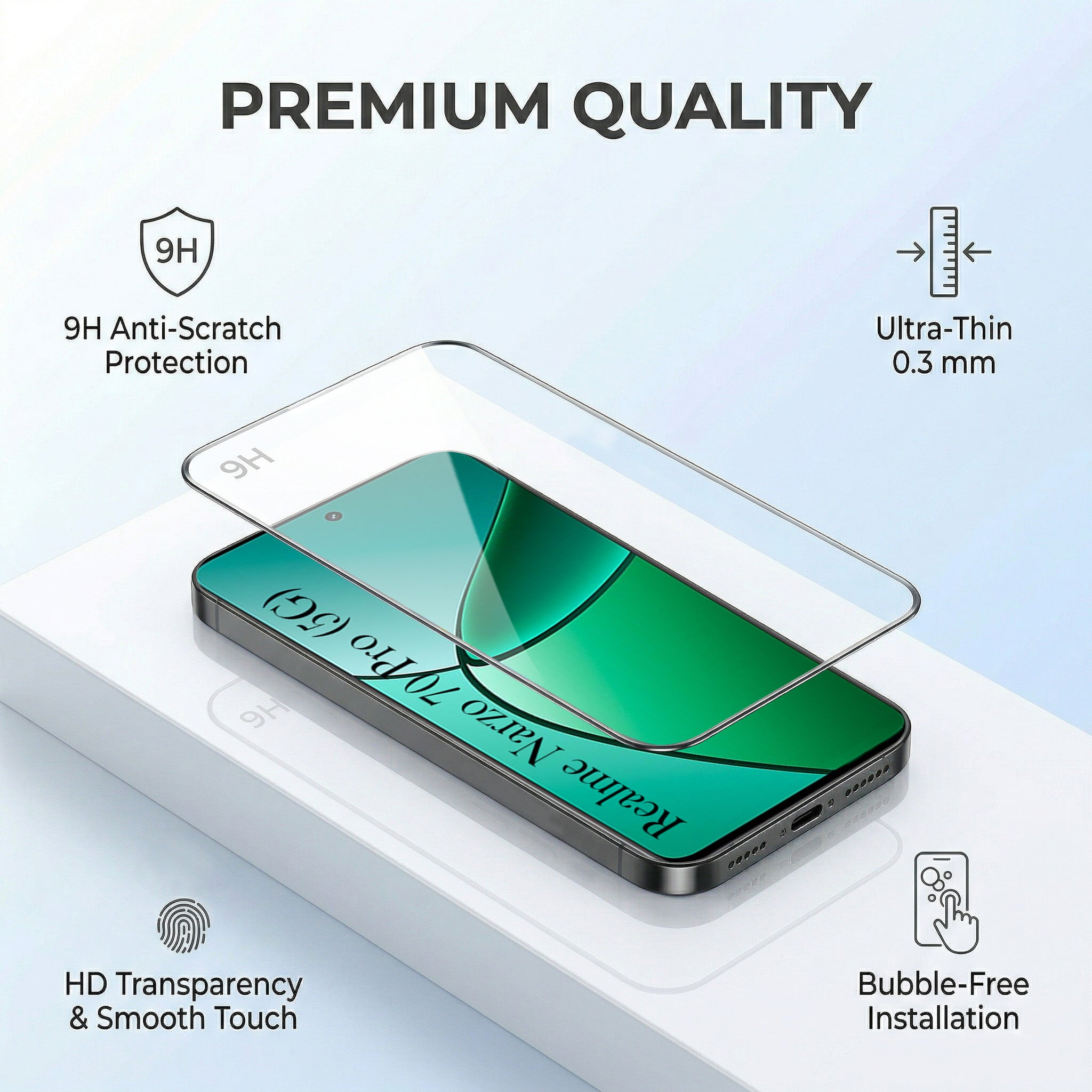 For Realme Narzo 70 Pro Combo with Back Cover and 9H Tempered Glass (Lifetime Anti-Yellow | Crystal Clear Shockproof | Oleophobic Coating Screen Glass)