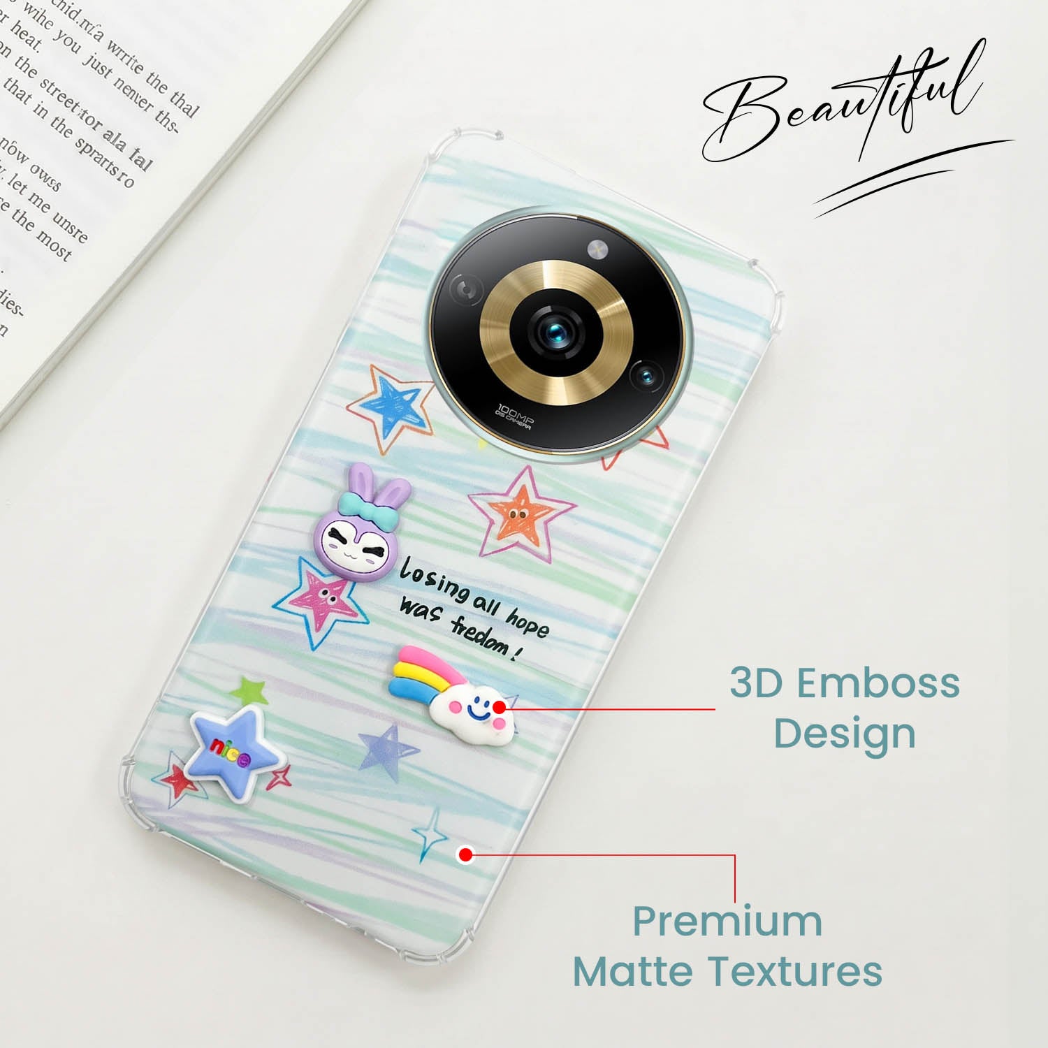 For Realme Narzo 60 Pro Back Cover Case (3D Cute Cartoons | Hard Back Side Soft | Matte Premium Finish | HD Printing)