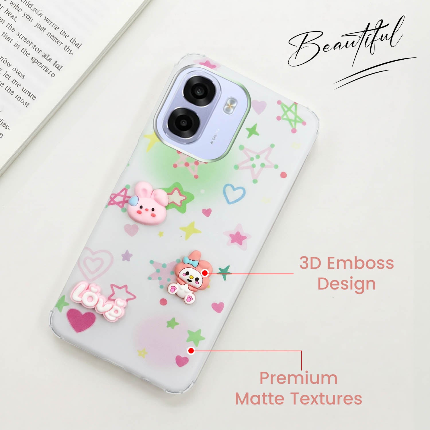 For Oppo K14x 5G Back Cover Case (3D Cute Cartoons | Hard Back Side Soft | Matte Premium Finish | HD Printing)