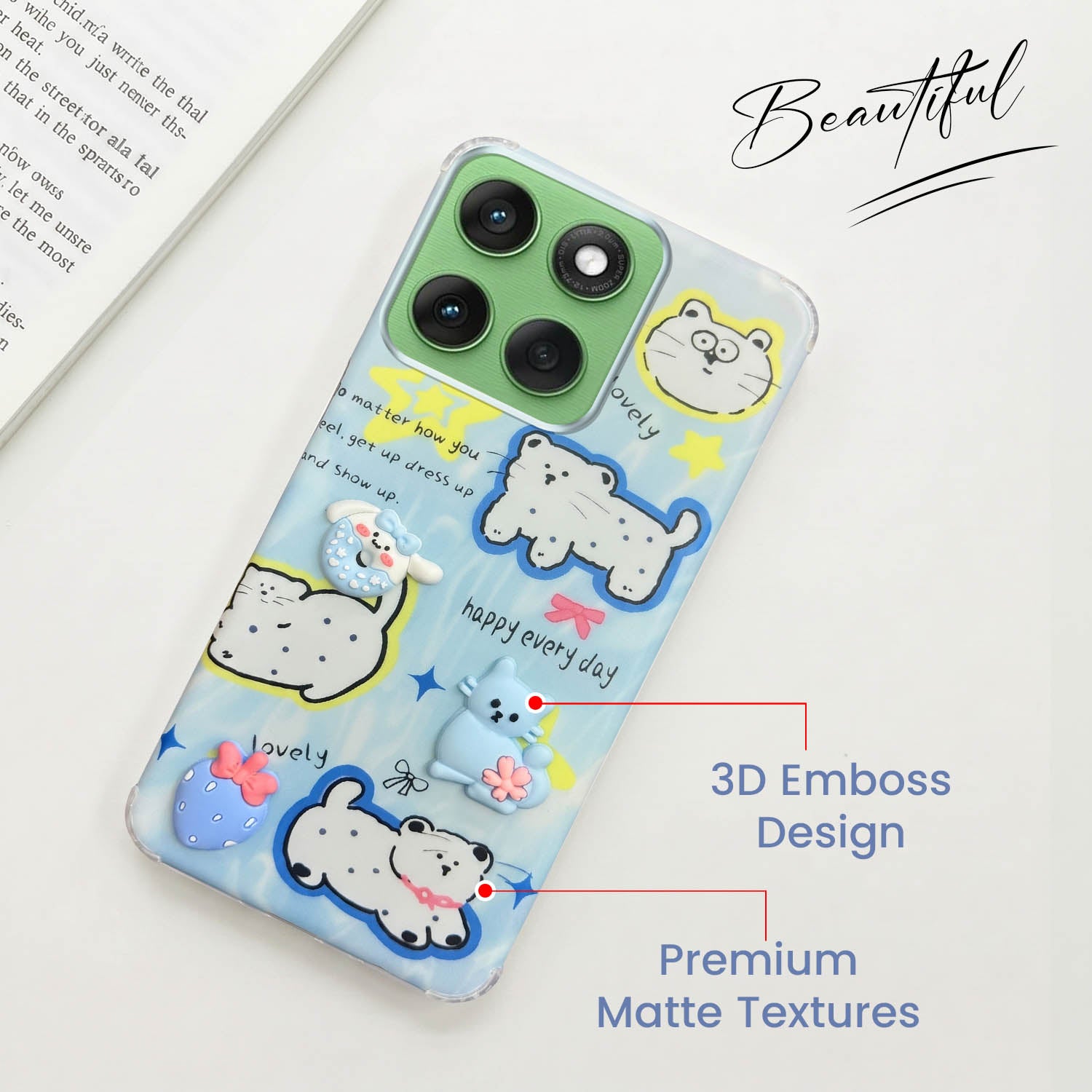 For Motorola Moto Edge 60 Back Cover Case (3D Cute Cartoons | Hard Back Side Soft | Matte Premium Finish | HD Printing)