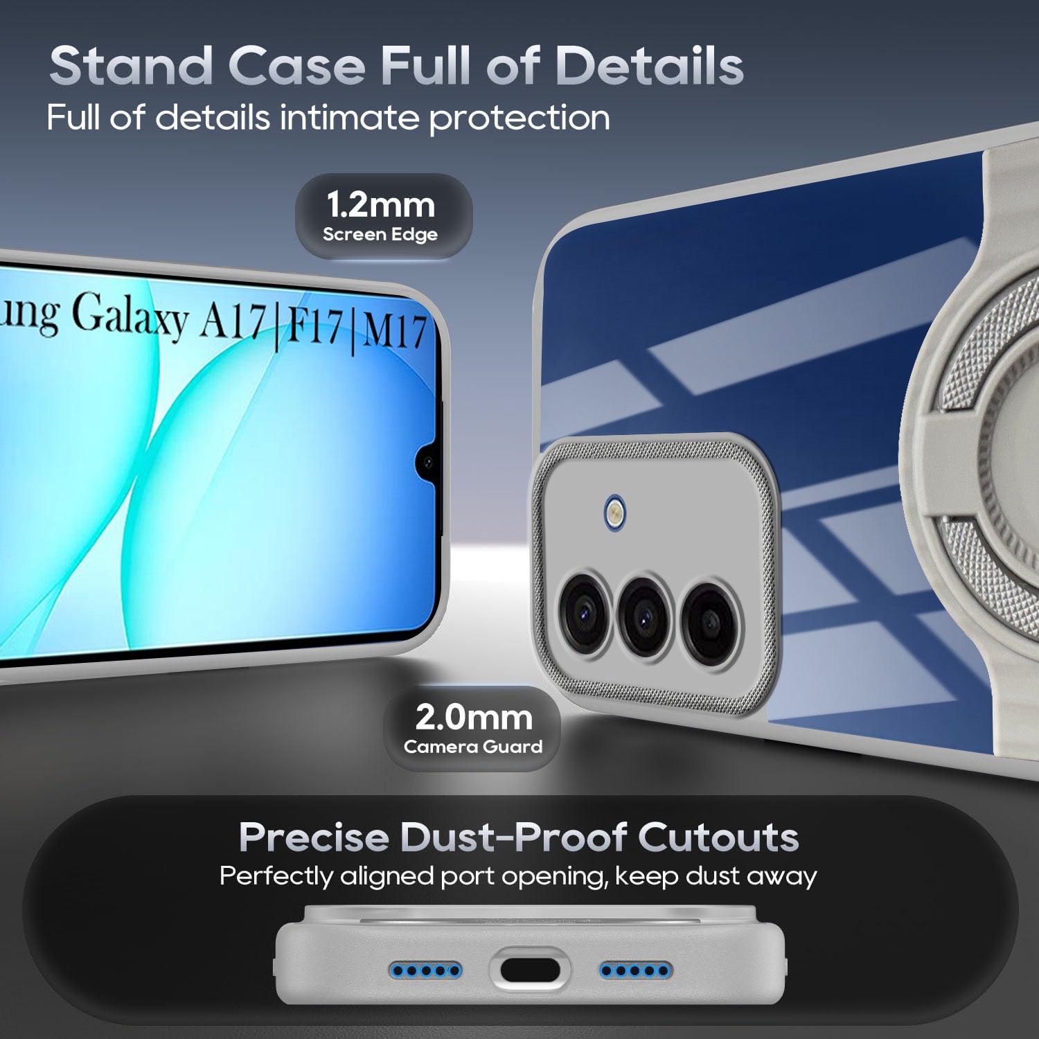 For Samsung Galaxy A17 | Samsung F17 | Samsung M17 5G Back Cover Case with stand (Built-in Ring Holder Kickstand | Lifetime Anti Yellow | Camera Protection)