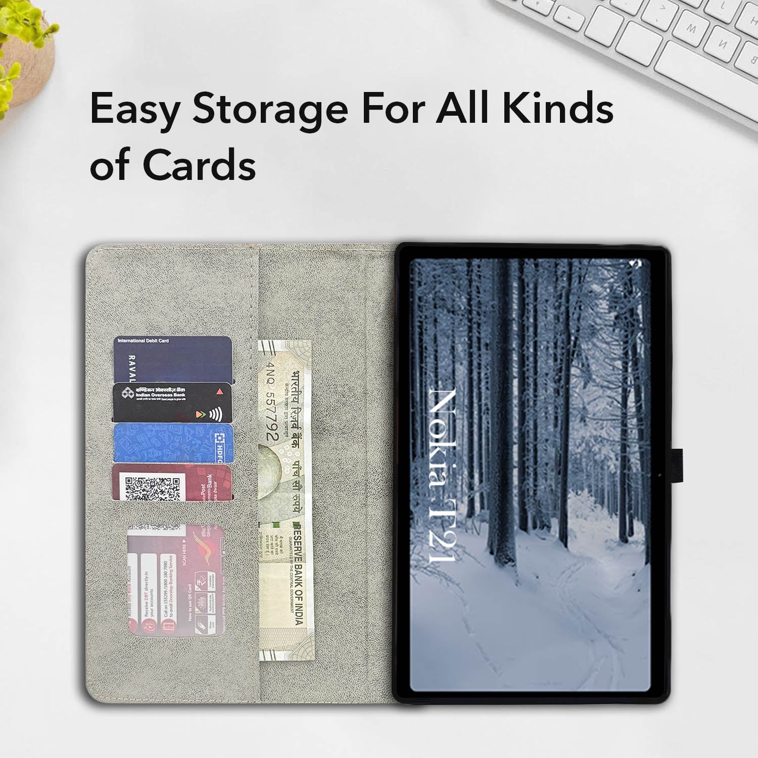 For Flip Cover Folio Case  Nokia T21 (TA-1495, TA-1521, TA-1505, TA-1487) 10 Inch (PU Leather | Multi-Angle Smart Stand | Card Storage Slots | Silicone Back Pouch)