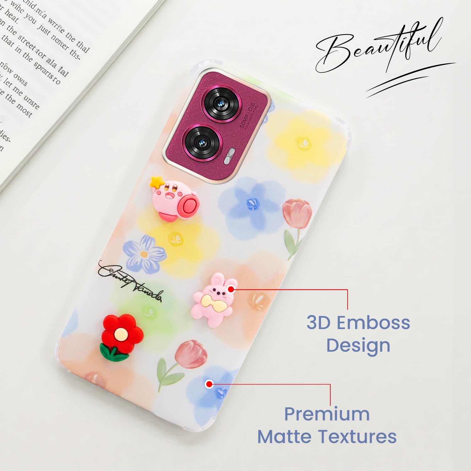 For Motorola Moto Edge 50 Fusion Back Cover Case (3D Cute Cartoons | Hard Back Side Soft | Matte Premium Finish | HD Printing)