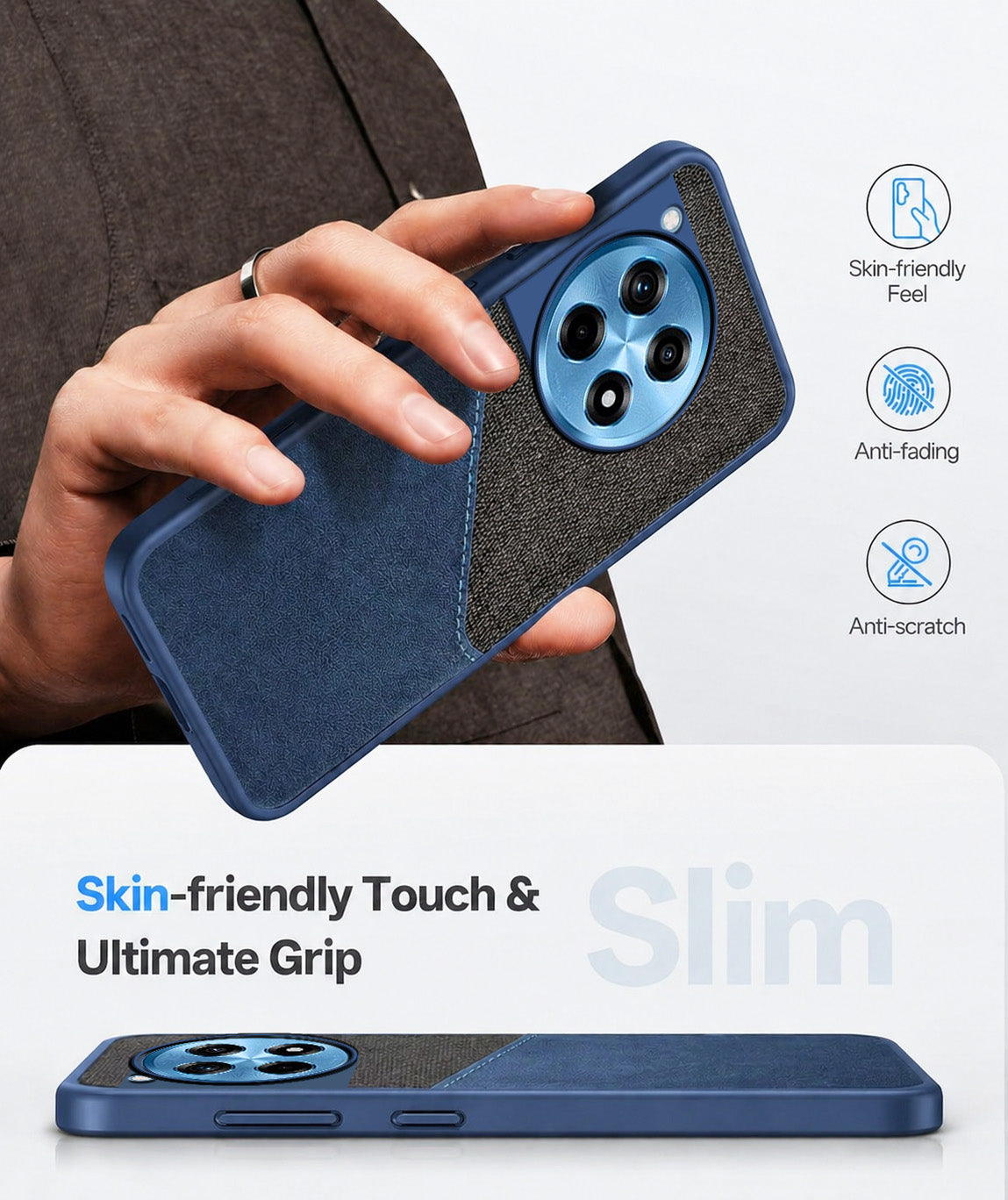 For OnePlus 12R 5G Back Cover Case (Dual PU Leather Stitch | Professional Minimalist | Soft and Flexible)