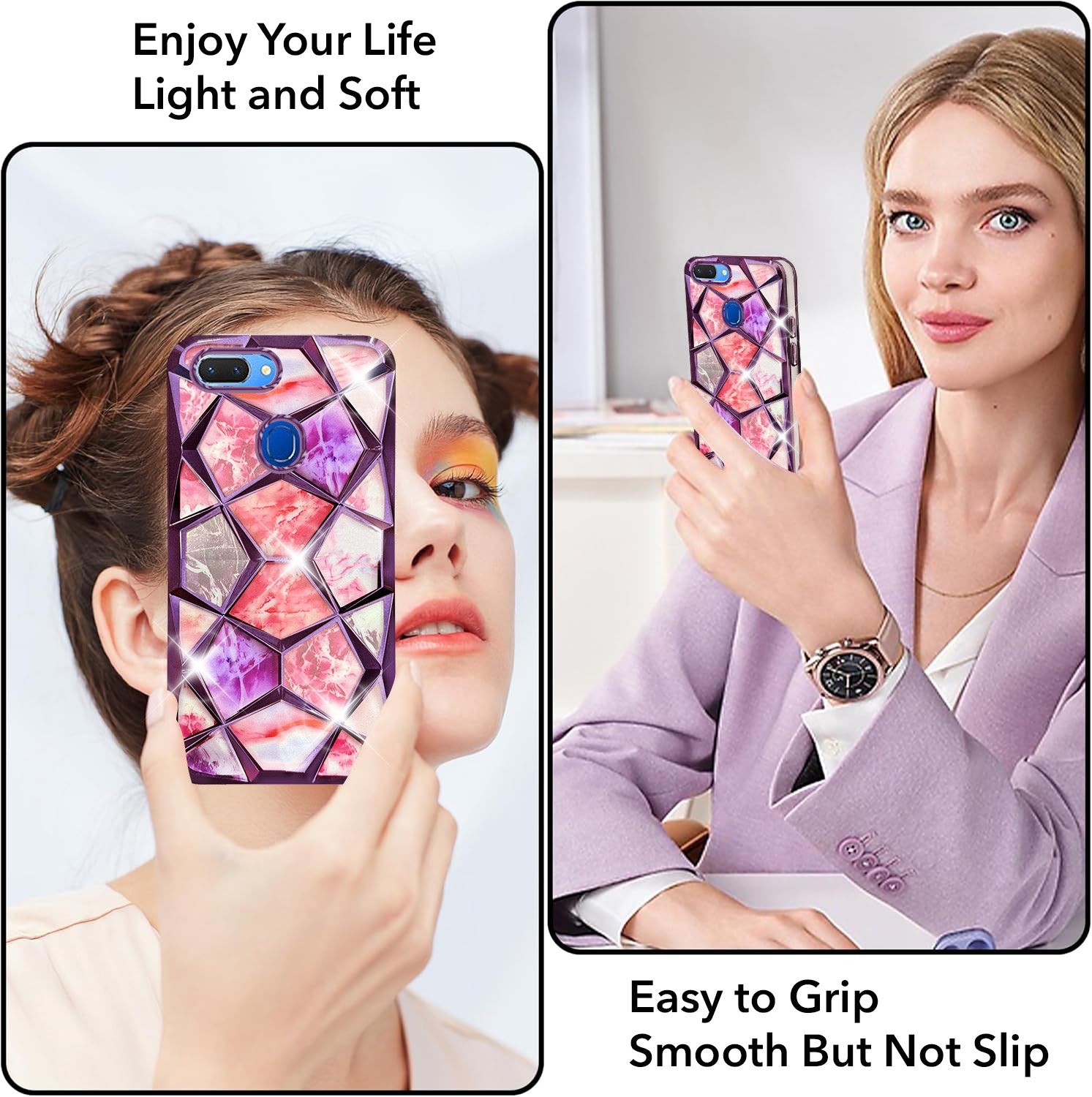 For Realme 2 Back Cover Case (Dual Design Glitter Sparkle and Detachable Diamond Print Case | Soft and Flexible)