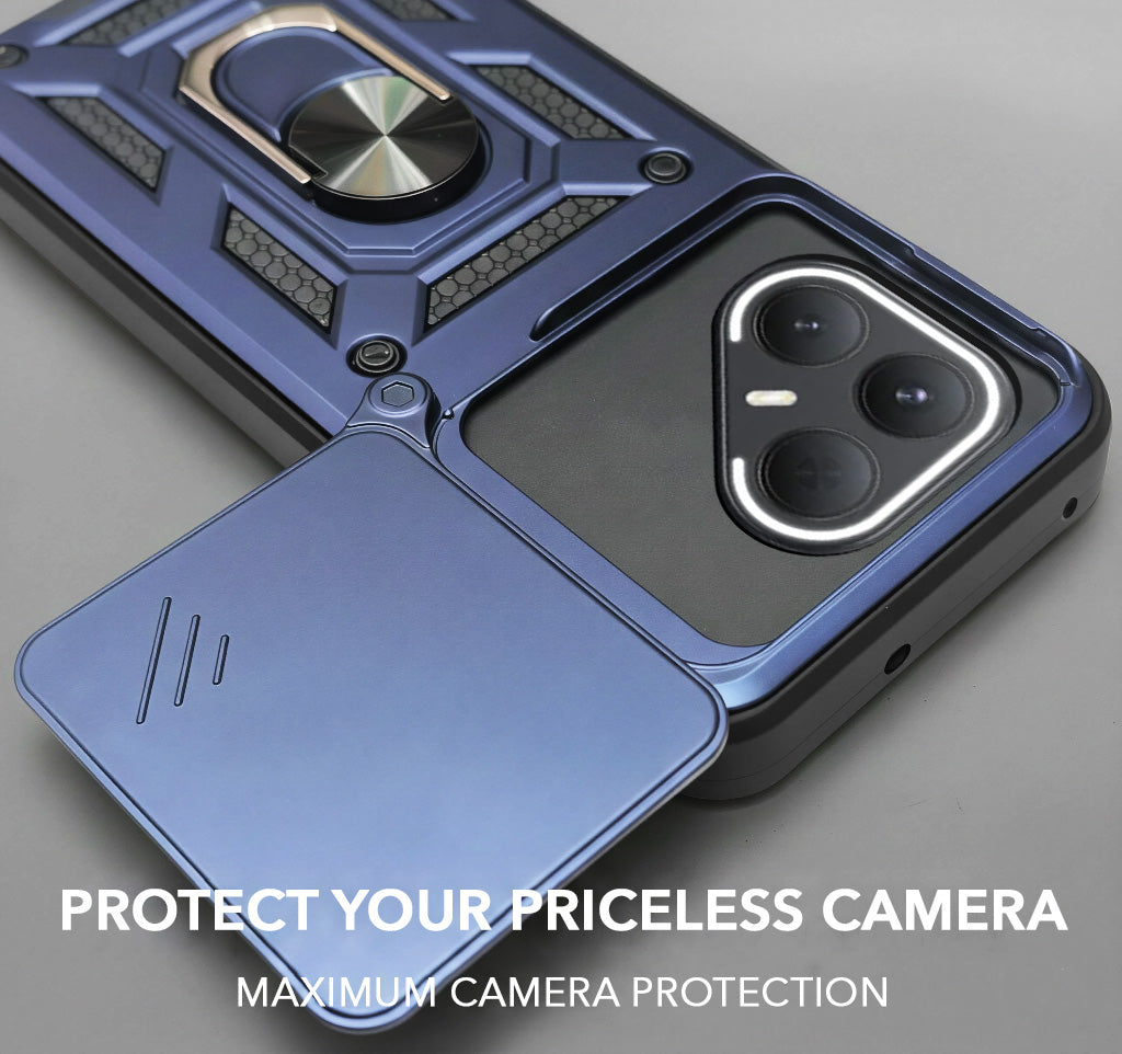 For Tecno Pova 7 Pro 5G Back Cover Case Hybrid Armor (Sliding Shutter Camera Protection | Polycarbonate |Ring Holder Kickstand)