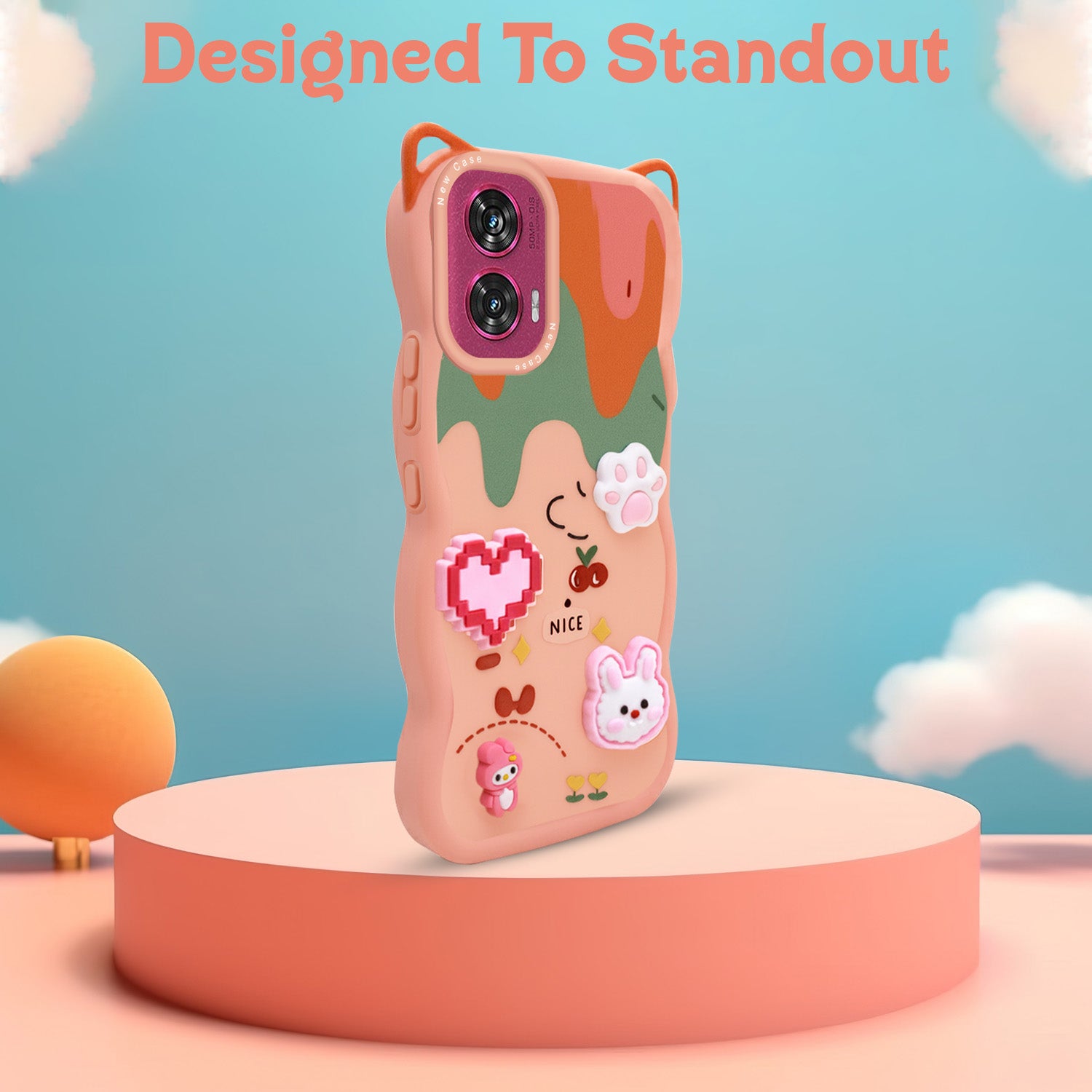 For Motorola Moto Edge 50 Fusion Back Case Cover Strap (3D embossed Figures | Strap Holder | 360* Soft Cushion with Camera Bump)
