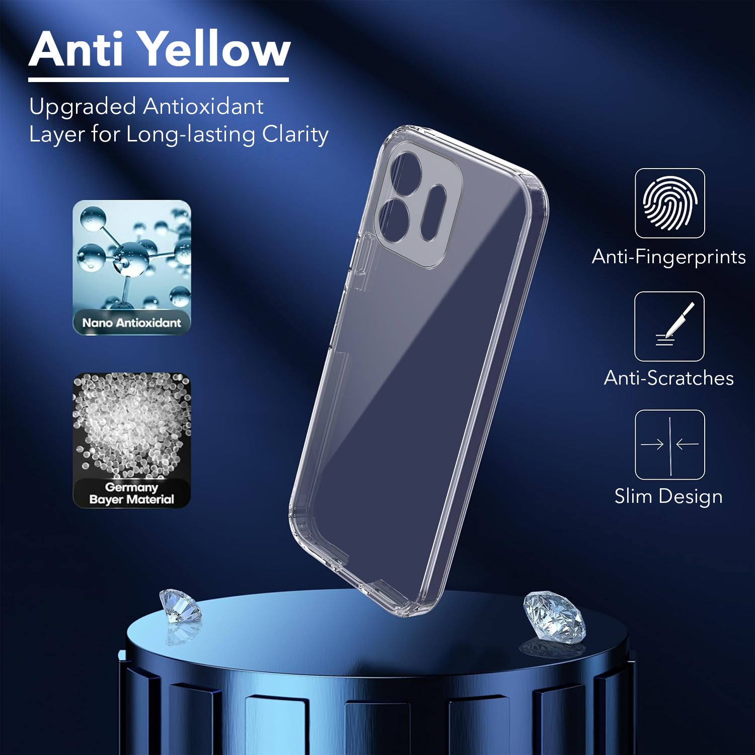 For OnePlus N6 Back Cover Case Lifetime Anti-Yellow Clear (Sleek Hard Crystal | Shockproof and Camera Protection)