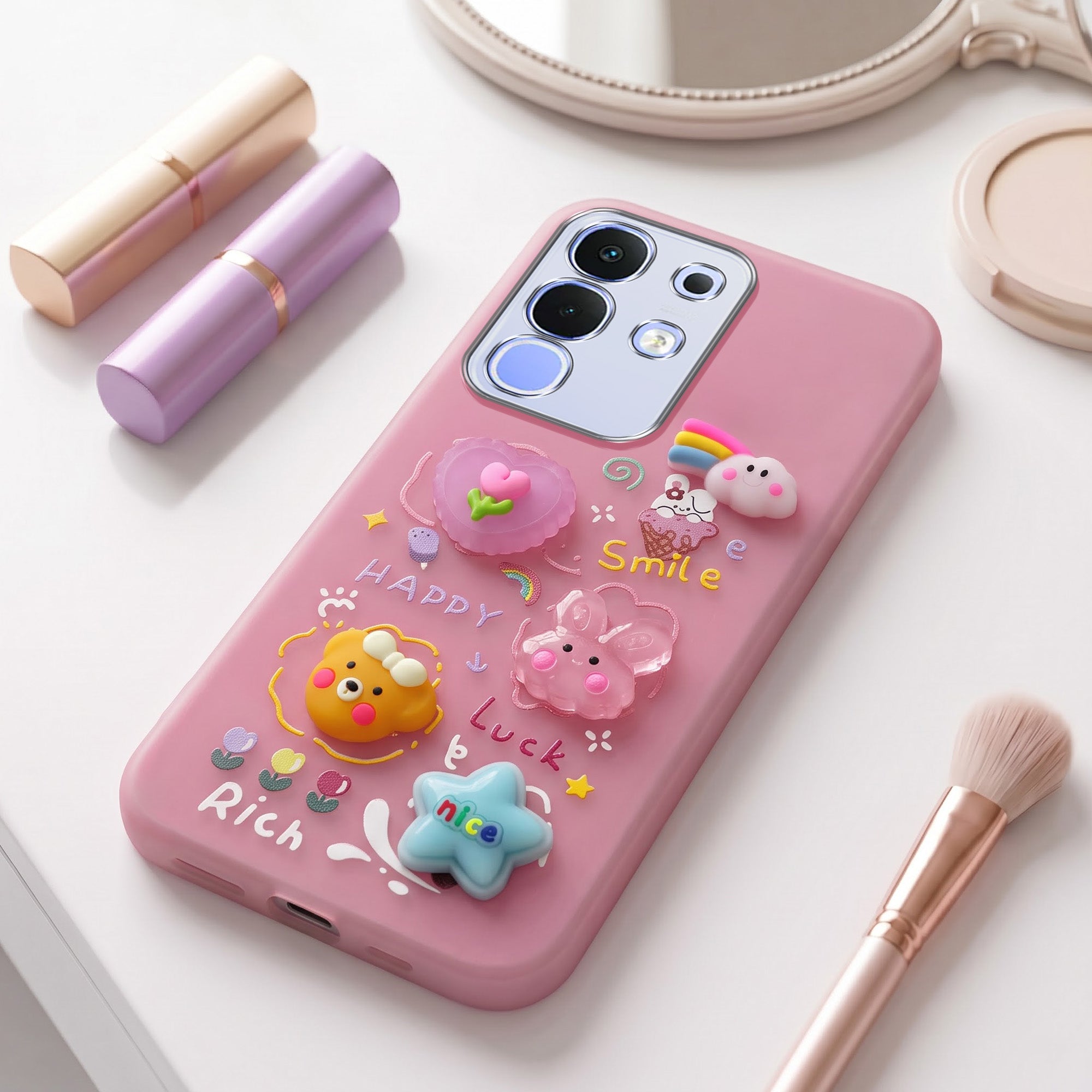 For Vivo iQOO Z10x Back Cover Case (Cute 3D cartoon charms design | Slim Aesthetic Case for Girls | Camera Protection | Hard Unbreakable)