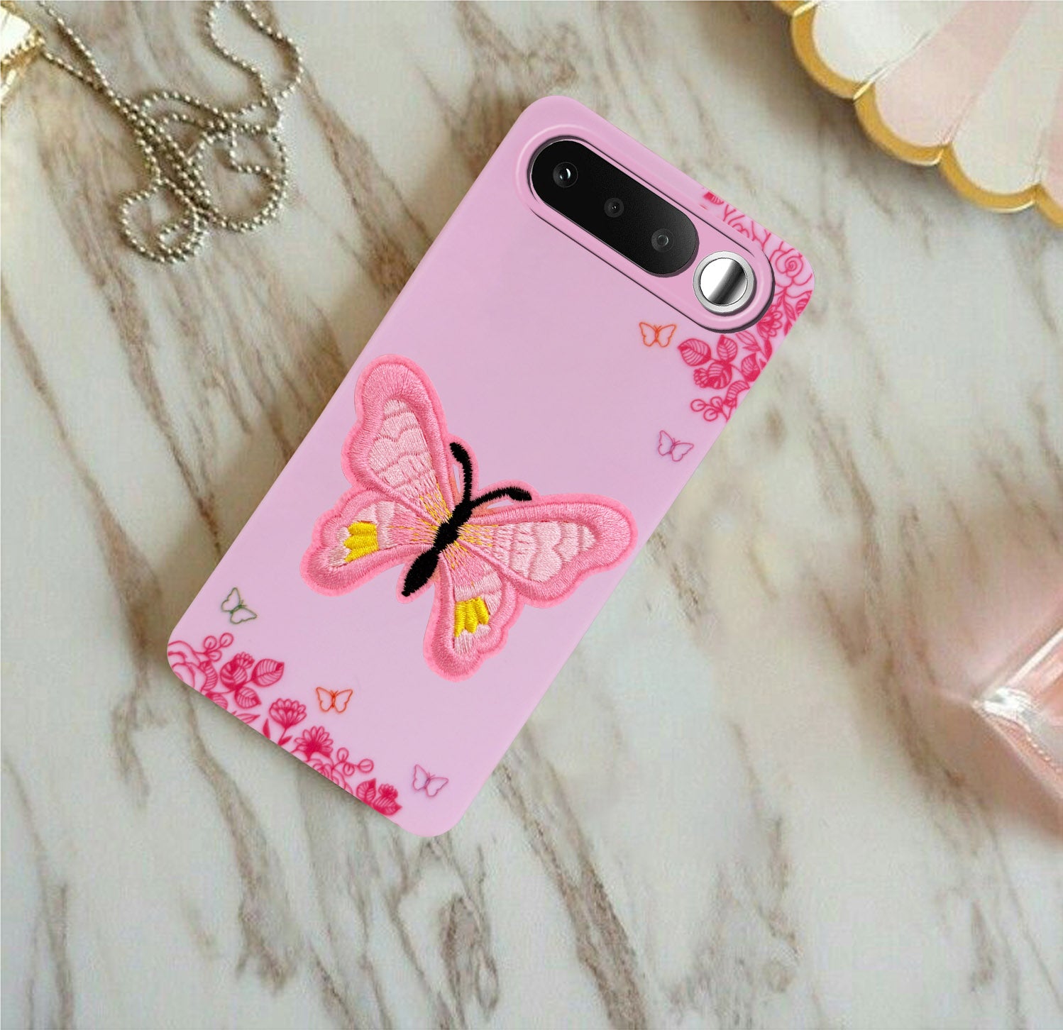 For Realme 16 Back Cover Case (Soft Butterfly Embroidery | Women Teen Girls | Camera Protection| Matte Silicone)