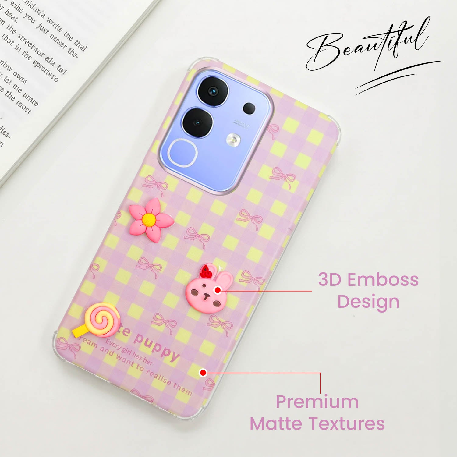 For Vivo iQOO Z10x Back Cover Case (3D Cute Cartoons | Hard Back Side Soft | Matte Premium Finish | HD Printing)