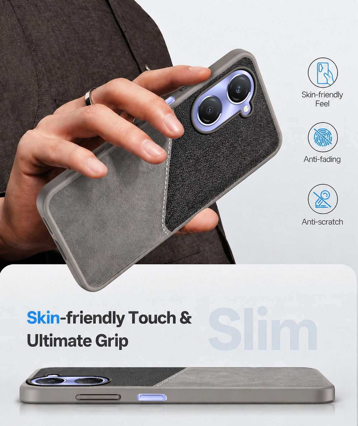 For Vivo T3 Lite 5G | Vivo Y28s 5G Back Cover Case (Dual PU Leather Stitch | Professional Minimalist | Soft and Flexible)