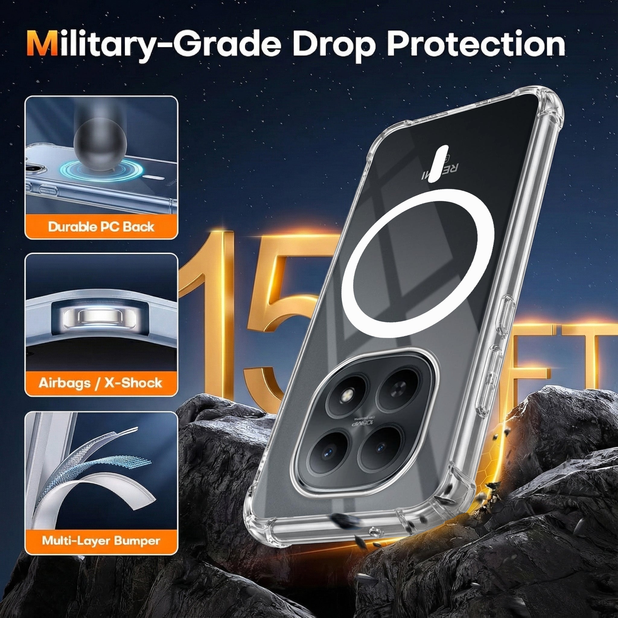 For Xiaomi Redmi Note 15 5G Back Cover Shockproof Crystal-Clear (Magsafe Wireless Support | Drop & Camera Protection | Hard Polycarbonate)