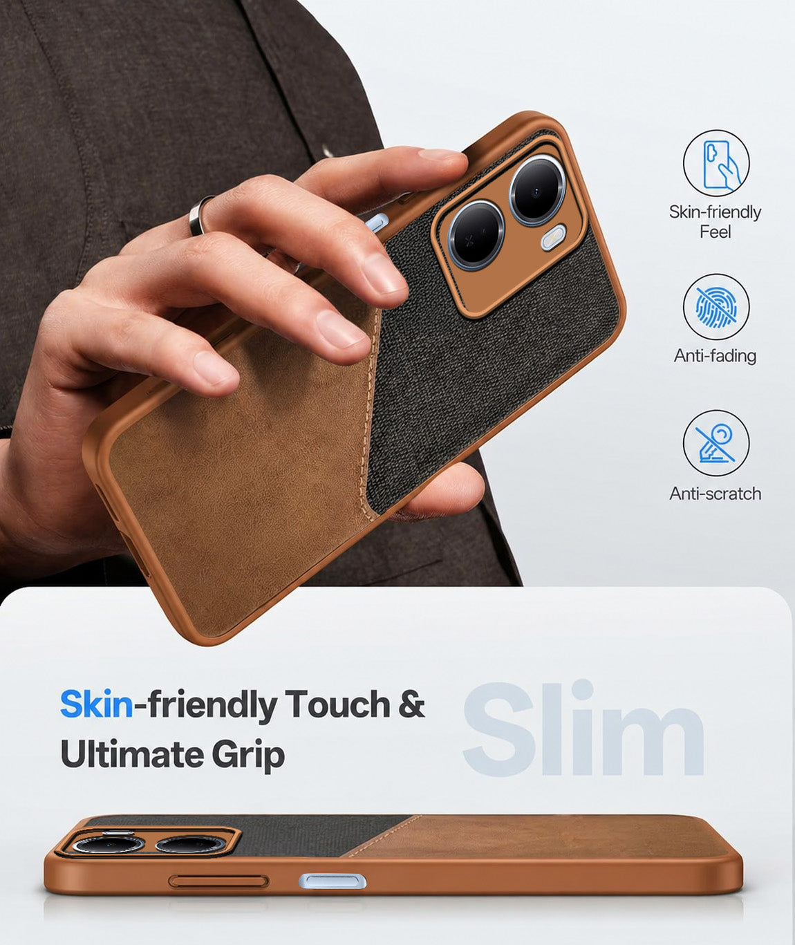 For Redmi 15A 5G Back Cover Case (Dual PU Leather Stitch | Professional Minimalist | Soft and Flexible)