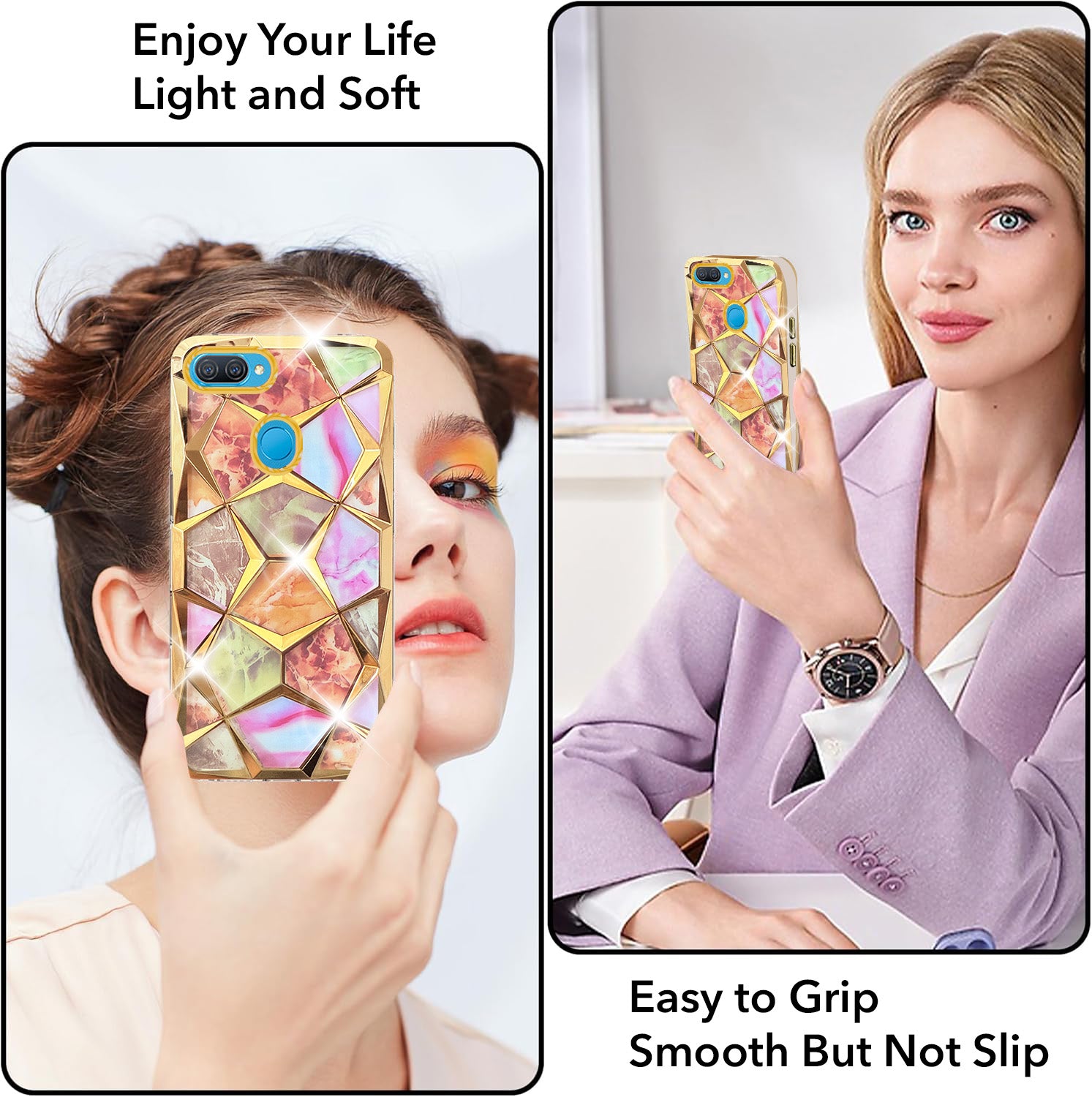 For Oppo A12 Back Cover Case (Dual Design Glitter Sparkle and Detachable Diamond Print Case | Soft and Flexible)