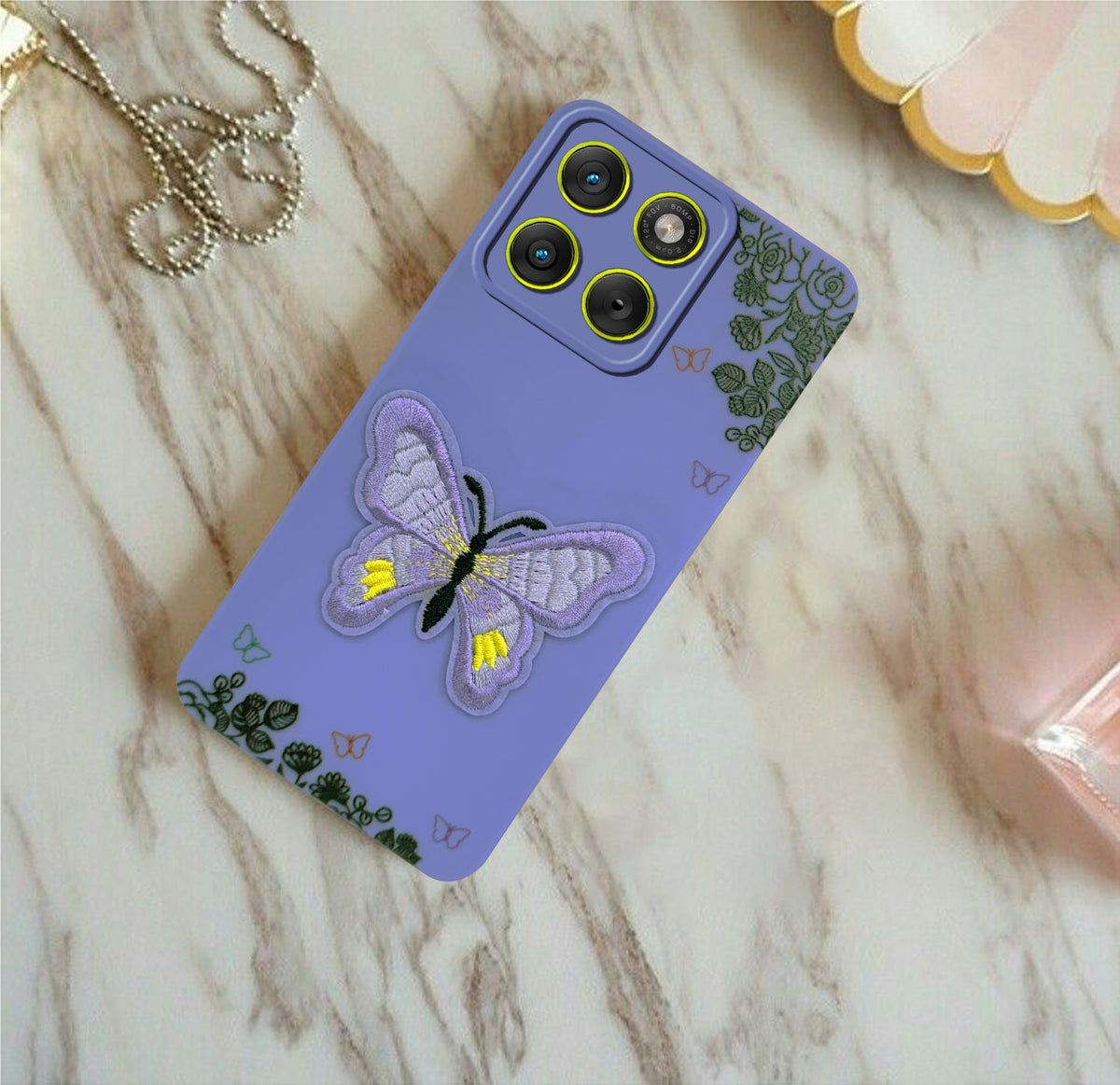 For Vivo Y400 Pro Back Cover Case (Soft Butterfly Embroidery | Women Teen Girls | Camera Protection| Matte Silicone)
