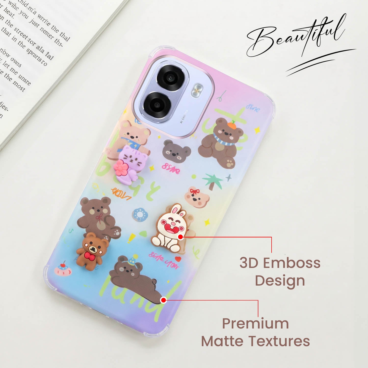 For Oppo K14x 5G Back Cover Case (3D Cute Cartoons | Hard Back Side Soft | Matte Premium Finish | HD Printing)