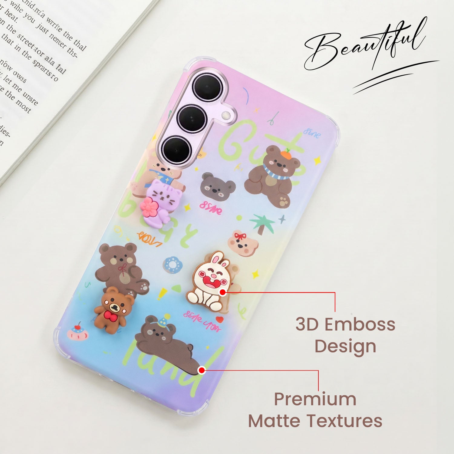 For Samsung Galaxy A35 5G Back Cover Case (3D Cute Cartoons | Hard Back Side Soft | Matte Premium Finish | HD Printing)
