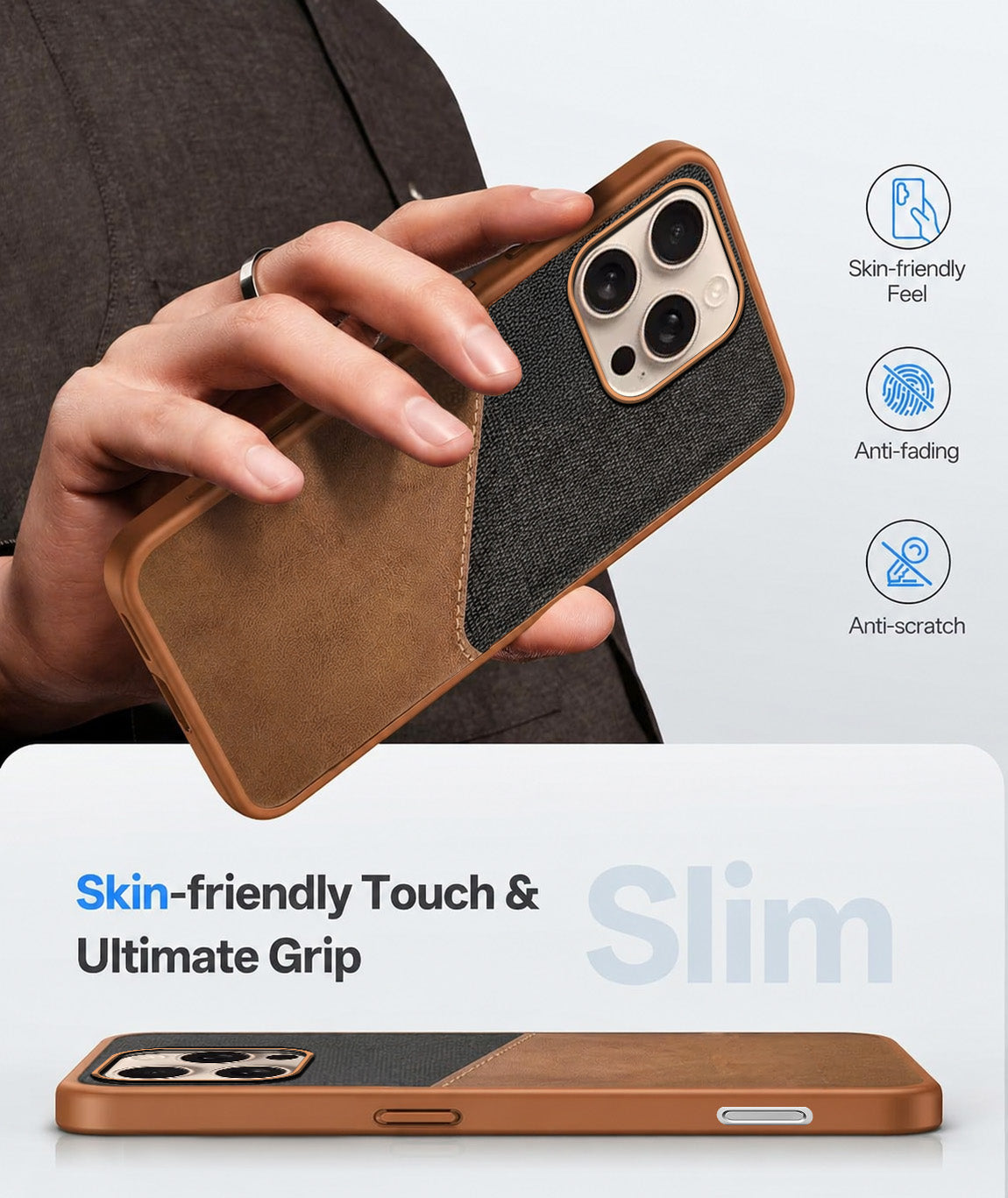 For Apple iPhone 16 Pro Back Cover Case (Dual PU Leather Stitch | Professional Minimalist | Soft and Flexible)